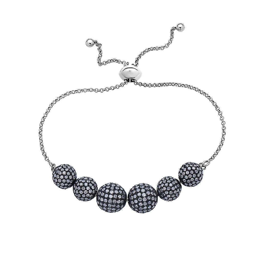 Taille mixte Bracelet à boules de diamants micro pave en vente