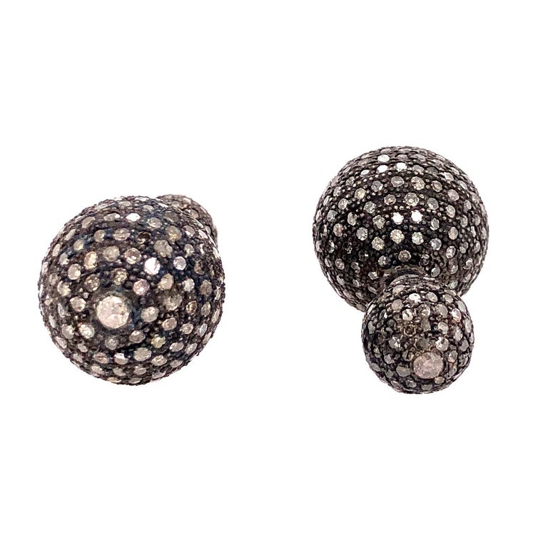 Micro Pave Diamond Ball Tunnel Earring in Gold and Silver For Sale at