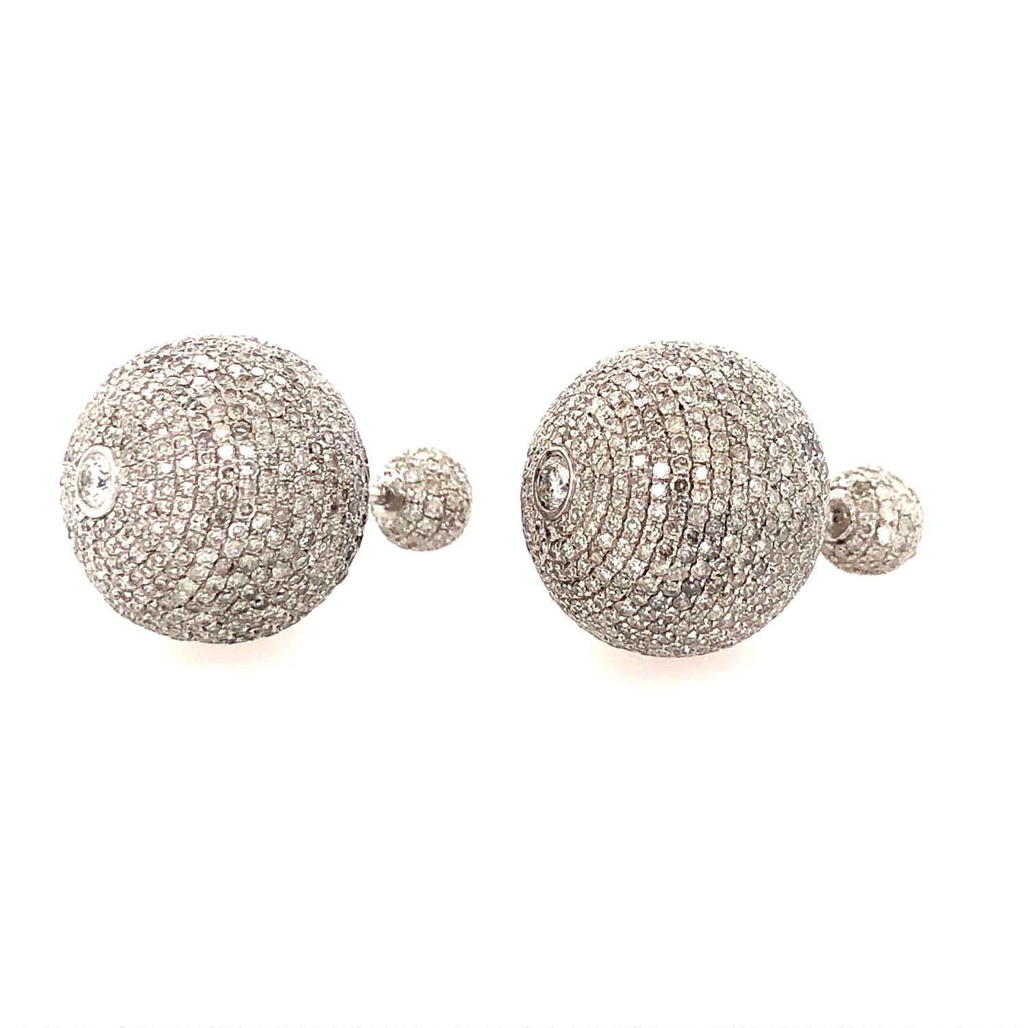 Artisan Micro Pave Diamond Earring Made in 18k Gold For Sale