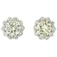 Micro Pave Diamond Floral Cluster Stud White Gold Earrings 2.03 Carat