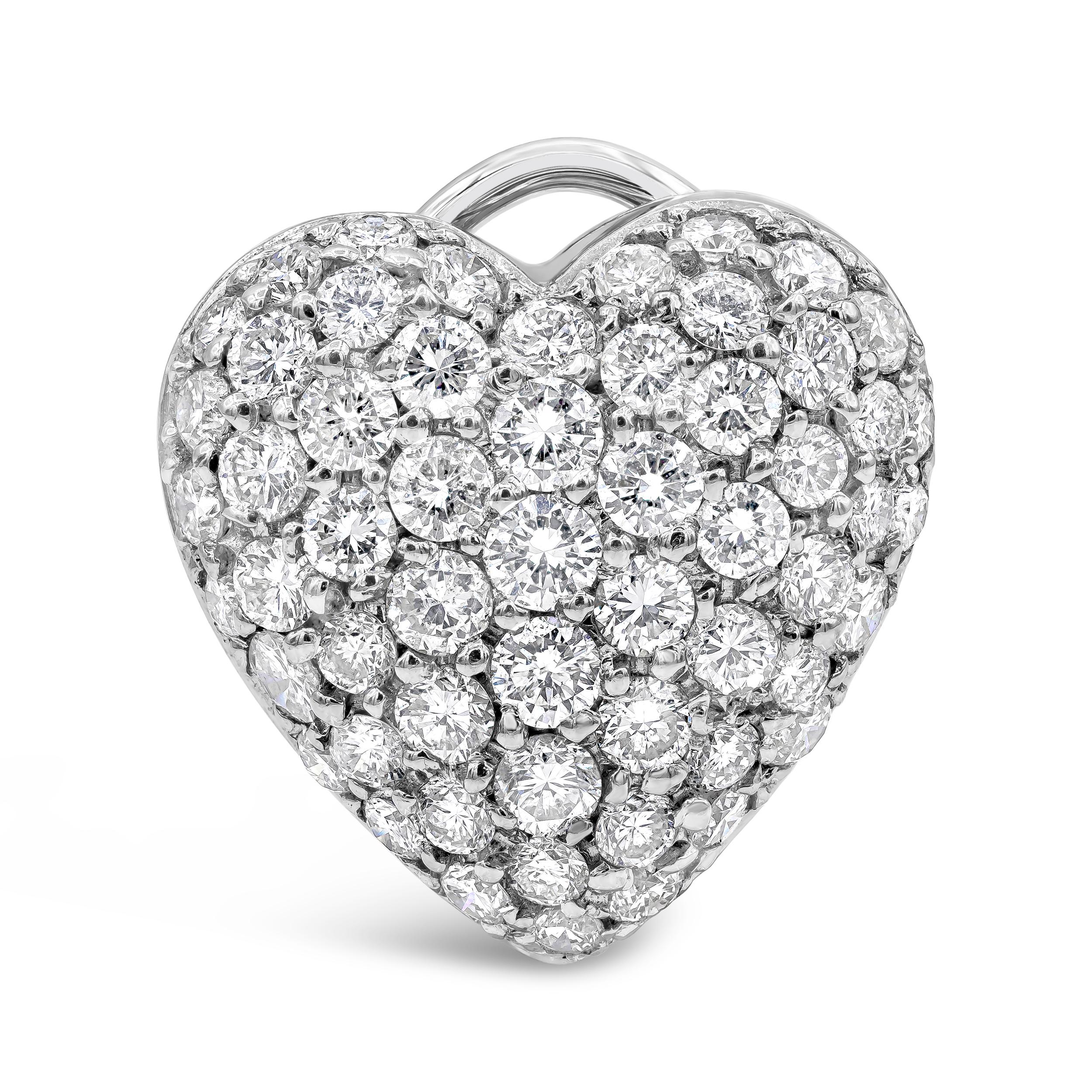 A lustrous and unique pair of earrings showcasing a 5.18 carats total of round brilliant diamonds, micro-pave set in an heart shape design. Made in 18k white gold. Omega Clip with post.

Roman Malakov is a custom house, specializing in creating