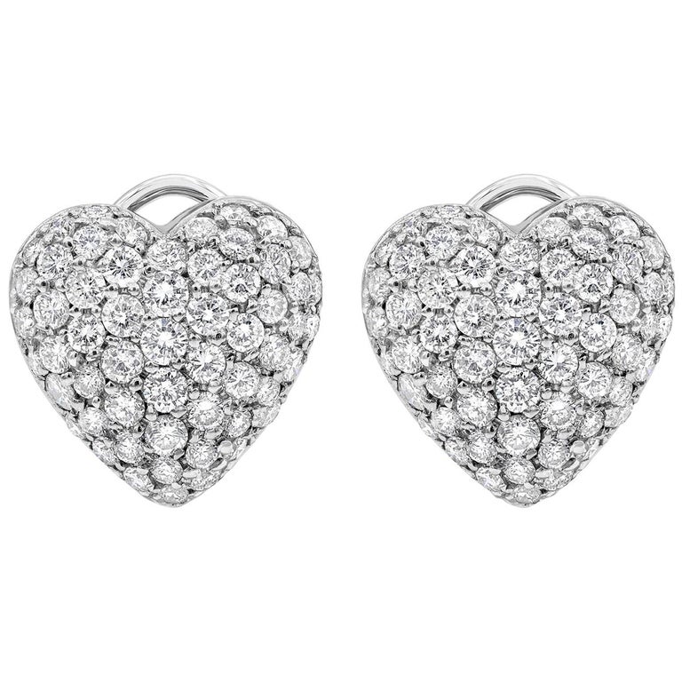 Roman Malakov, MicroPave Diamond Heart Shape Omega Clip Earrings For