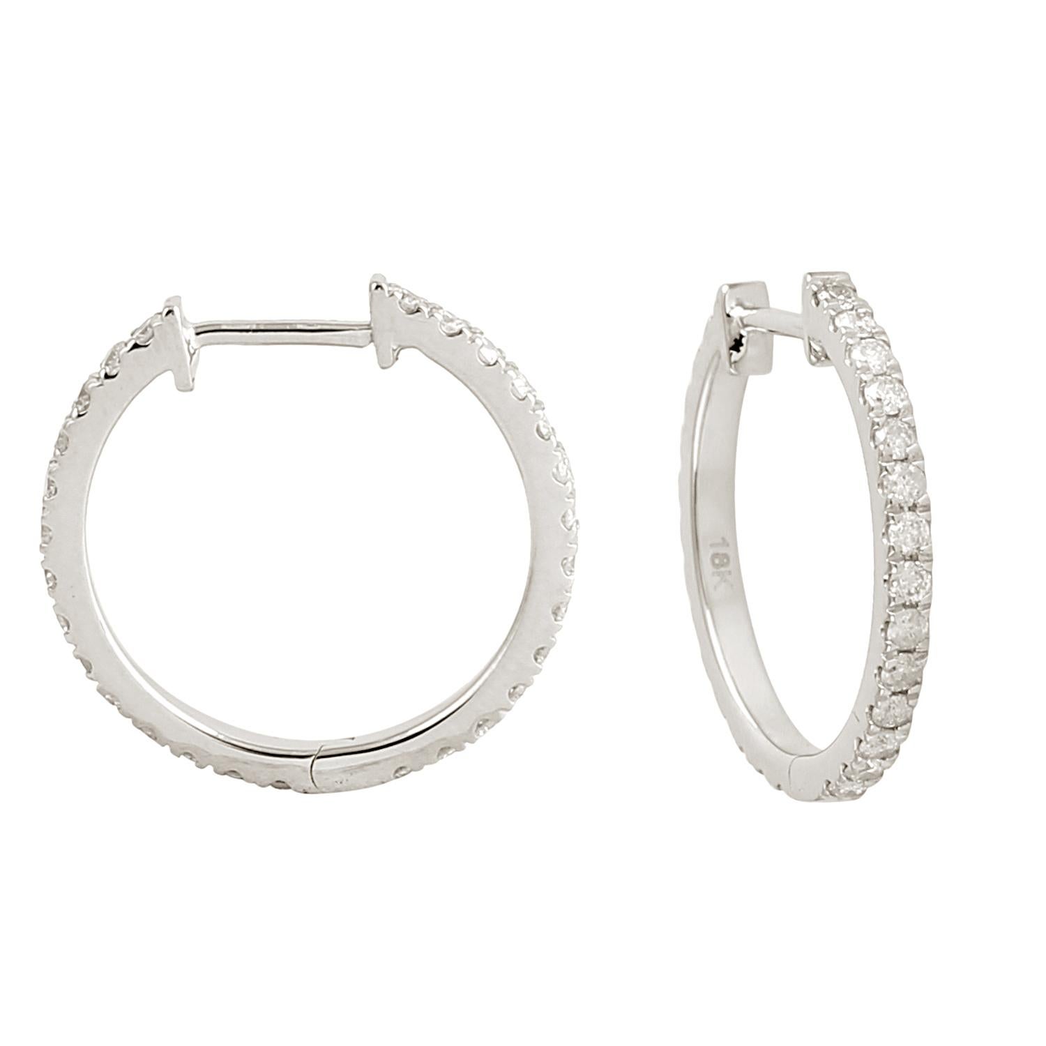 Micro Pave Diamond Hoop Earrings Made In 18k White Gold Art Decó en venta
