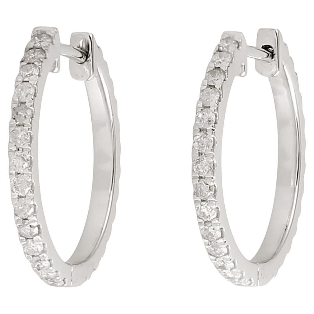 Micro Pave Diamond Hoop Earrings Made In 18k White Gold