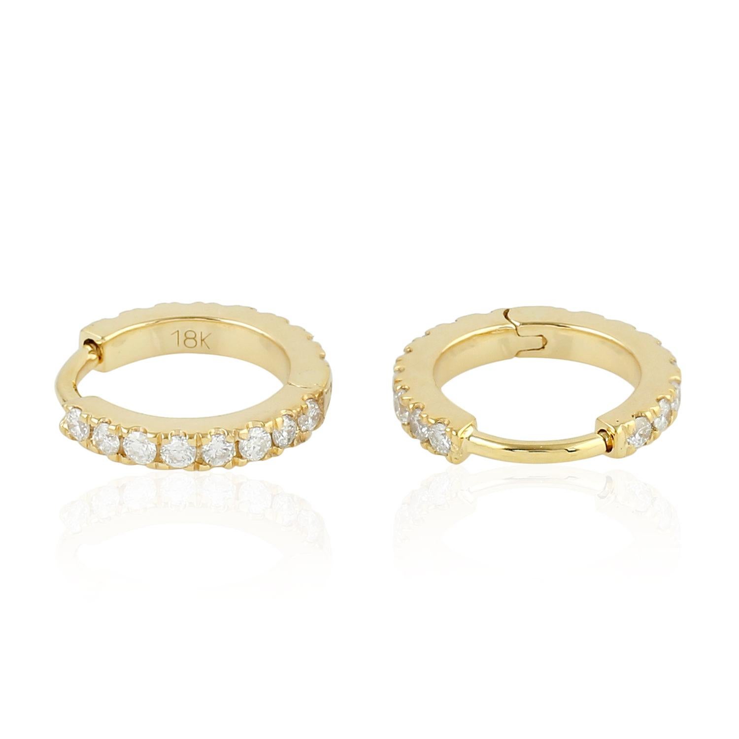 Artisan Micro Pave Diamond Hoop Earrings Made In 18k Yellow Gold