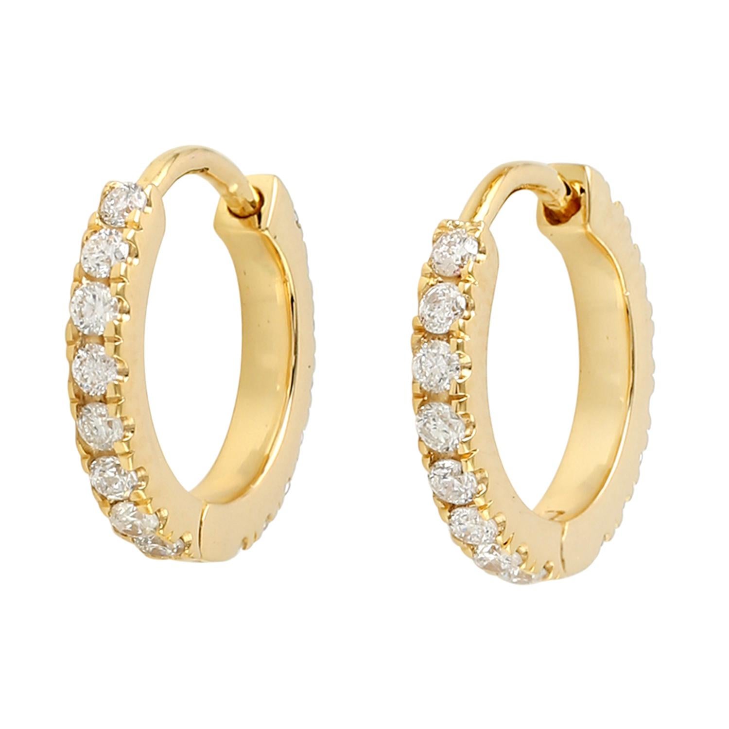 Women's Micro Pave Diamond Hoop Earrings Made In 18k Yellow Gold