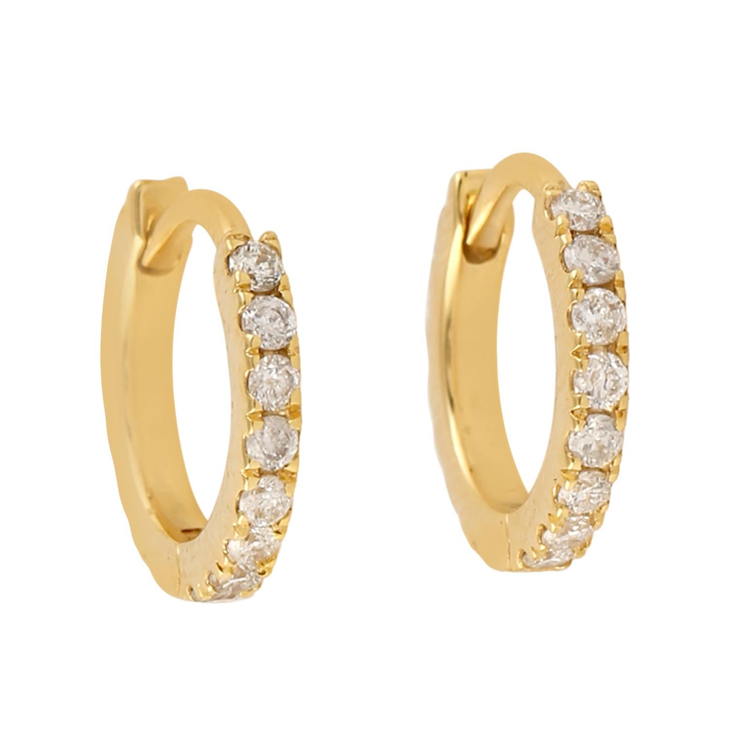 Micro Pave Diamond Hoop Earrings Made In 18k Yellow Gold 1
