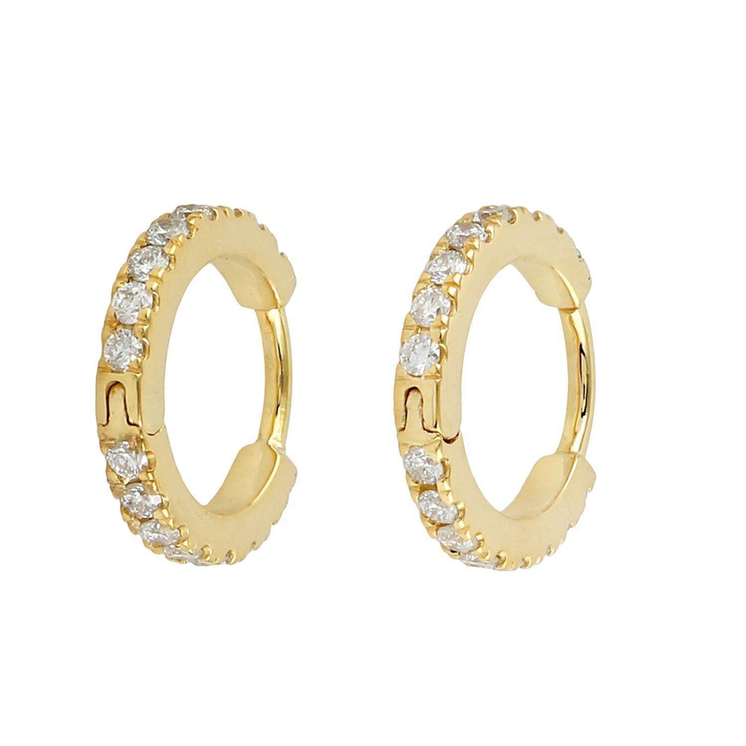 Micro Pave Diamond Hoop Earrings Made In 18k Yellow Gold 2