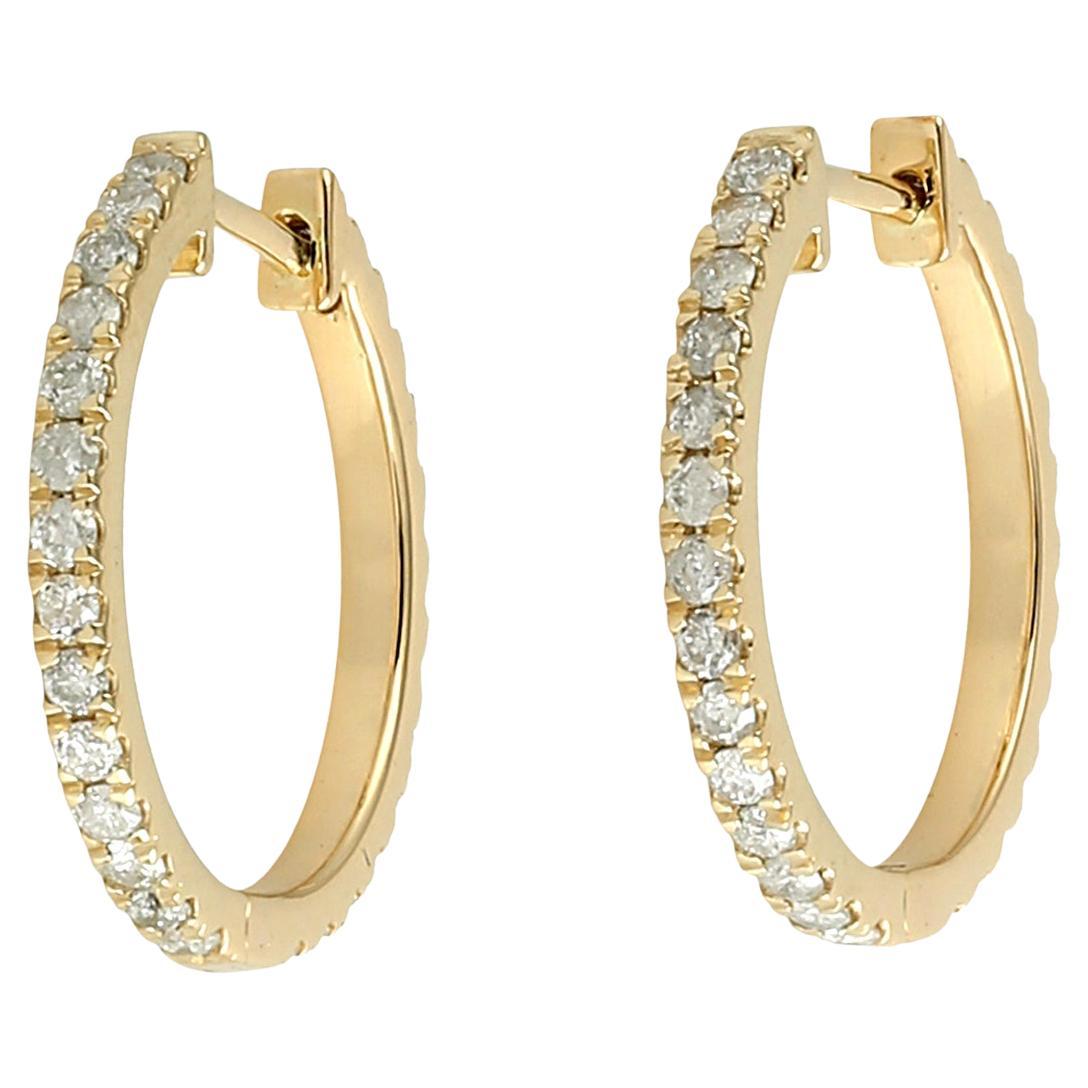 Micro Pave Diamond Hoop Earrings Made In 18k Yellow Gold