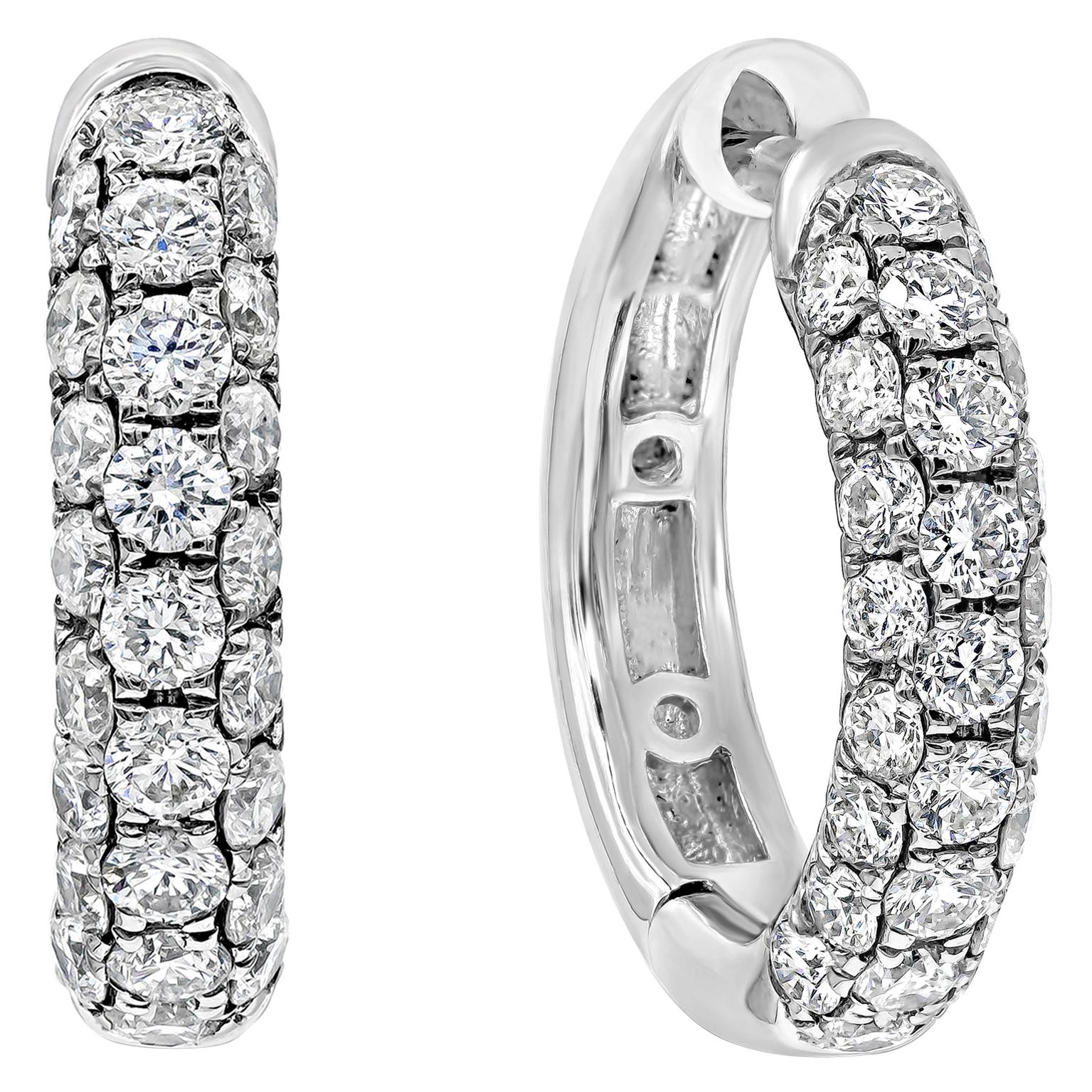 Roman Malakov 0.74 Carat Total Round Diamond Micro Pave Hoop Earrings For Sale