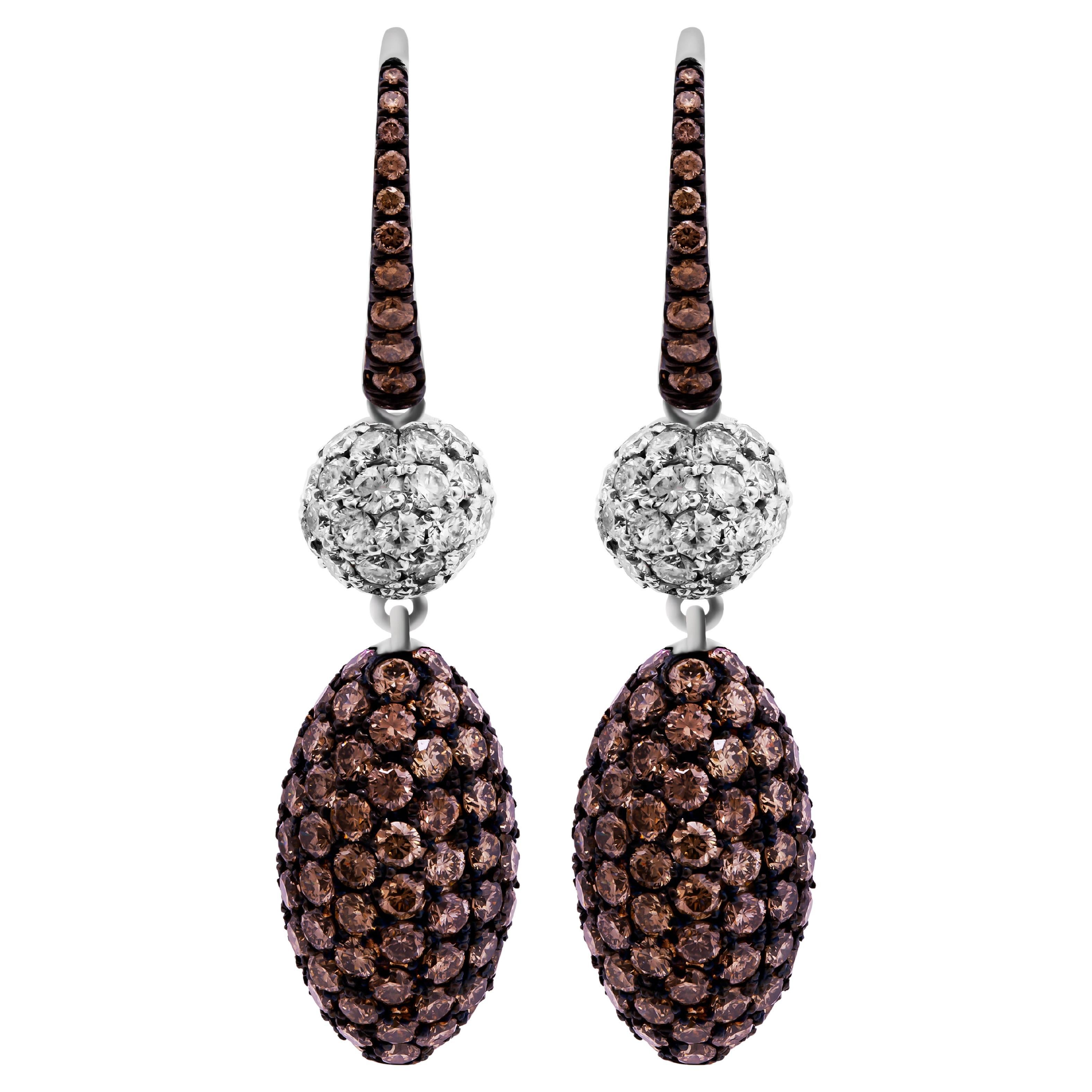 Micro Pavè Drop Earrings with White&Cognac Diamonds
