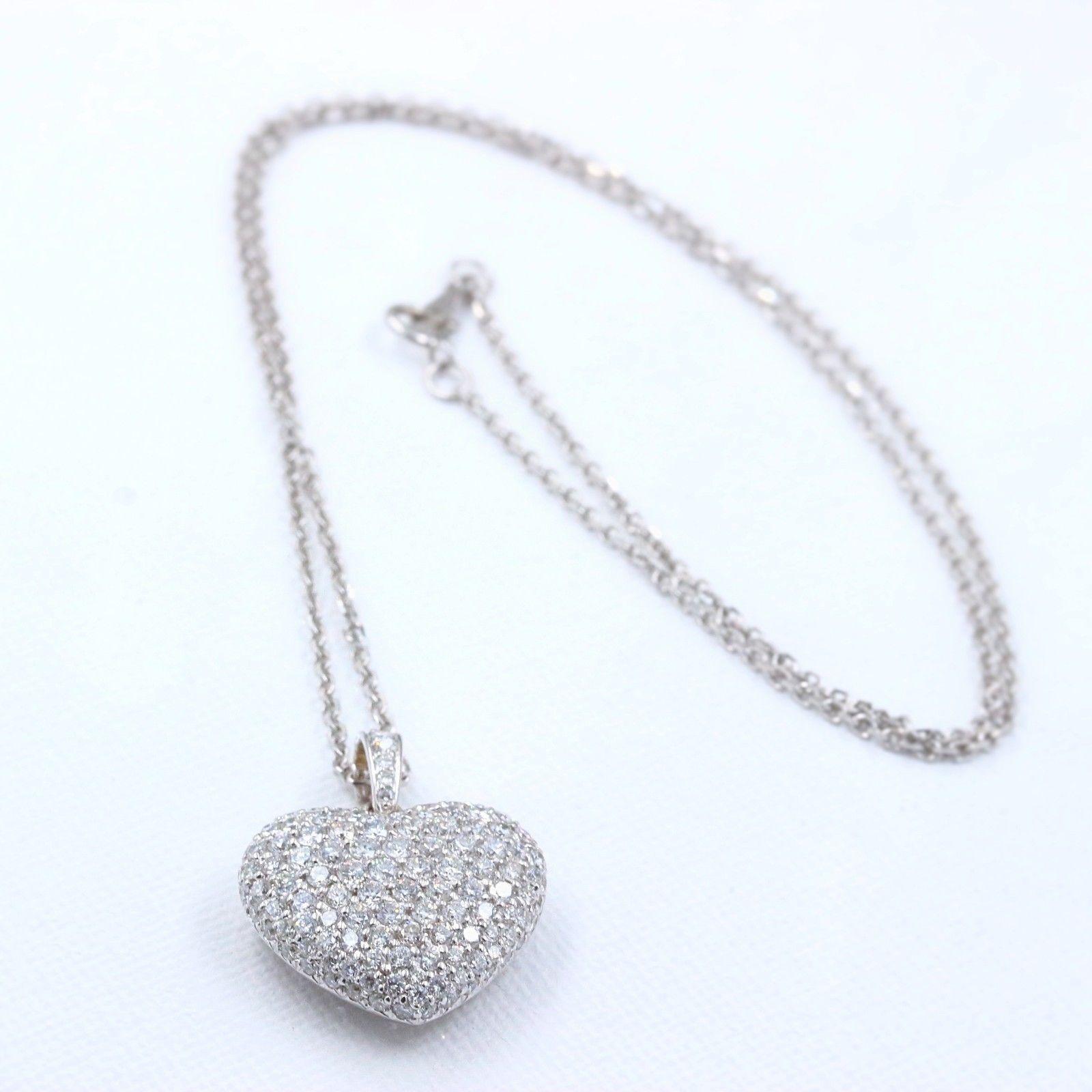 Micro Pave Round Diamond Heart Pendant 3.00 Carat Necklace in 18 Karat Gold 5