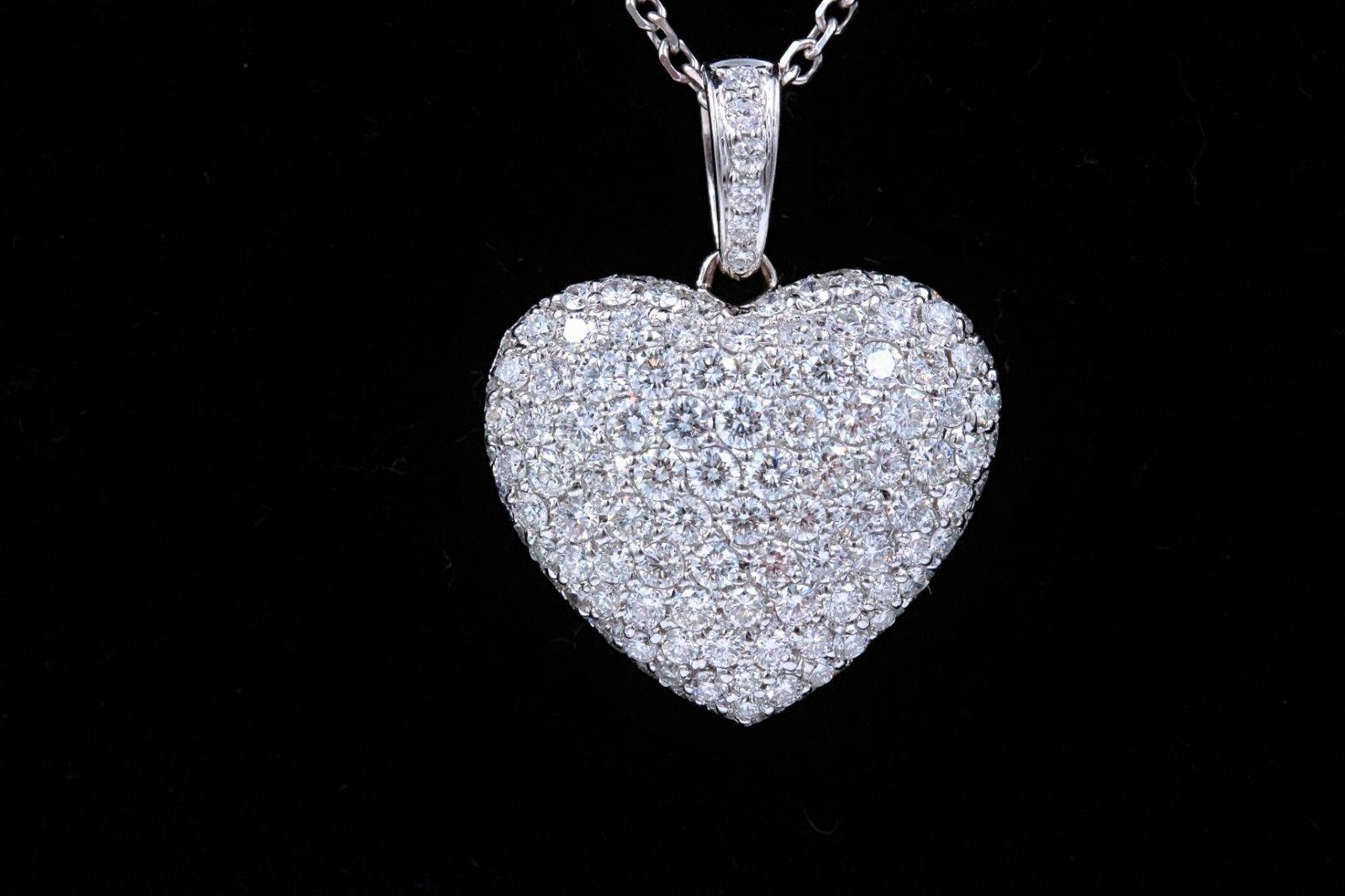 Micro Pave Round Diamond Heart Pendant 3.00 Carat Necklace in 18 Karat Gold 7