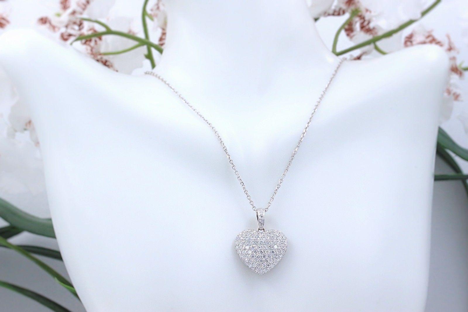 Micro Pave Round Diamond Heart Pendant 3.00 Carat Necklace in 18 Karat Gold In Excellent Condition In San Diego, CA