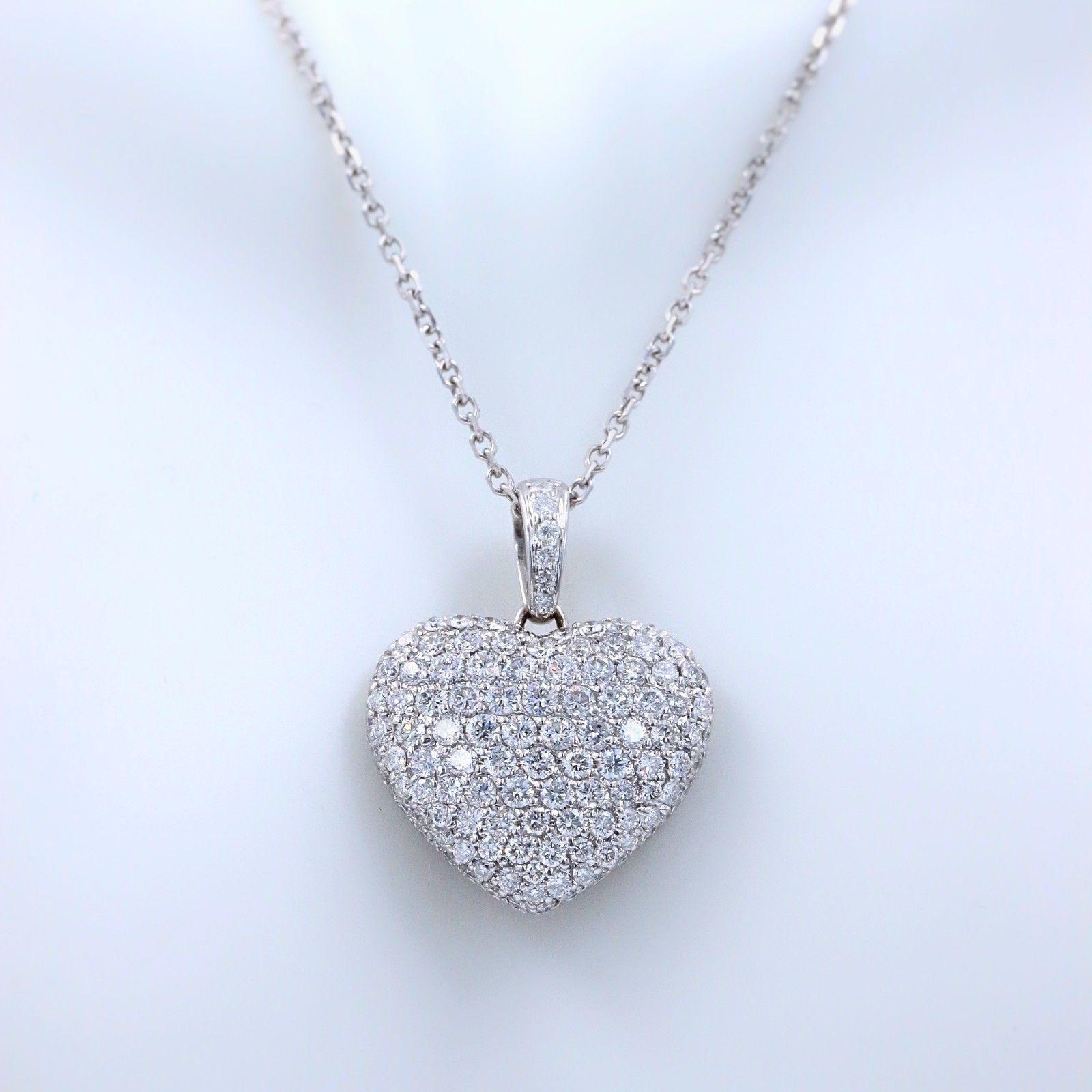 Women's Micro Pave Round Diamond Heart Pendant 3.00 Carat Necklace in 18 Karat Gold