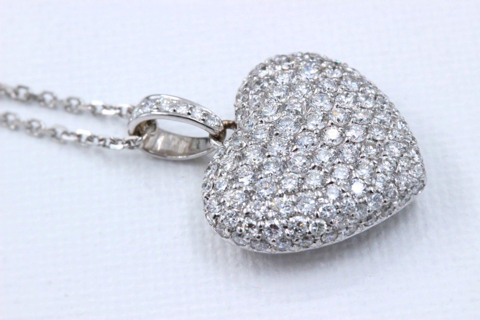 Micro Pave Round Diamond Heart Pendant 3.00 Carat Necklace in 18 Karat Gold 1