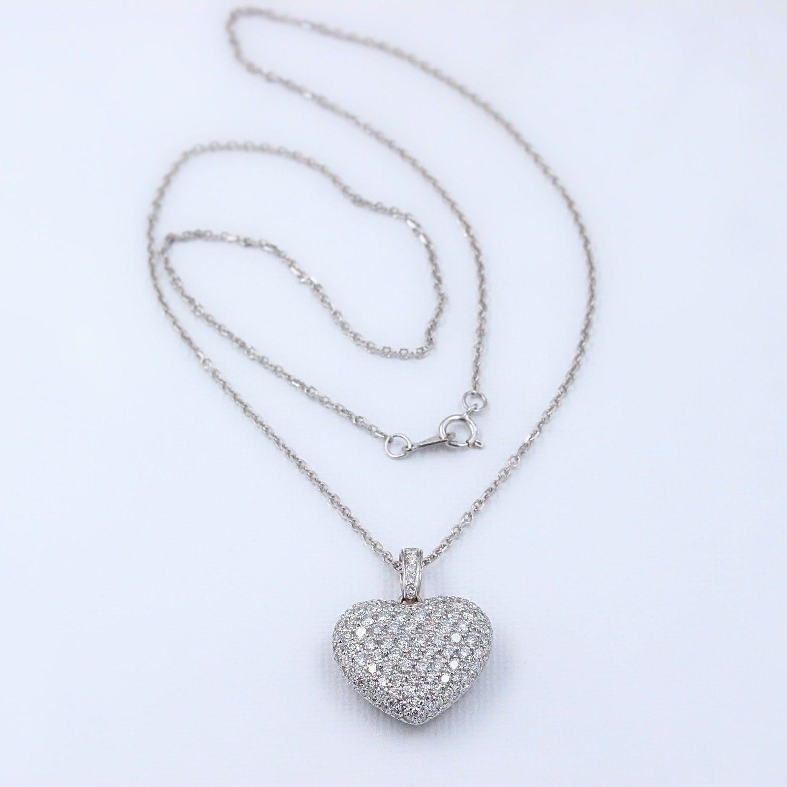 Micro Pave Round Diamond Heart Pendant 3.00 Carat Necklace in 18 Karat Gold 3