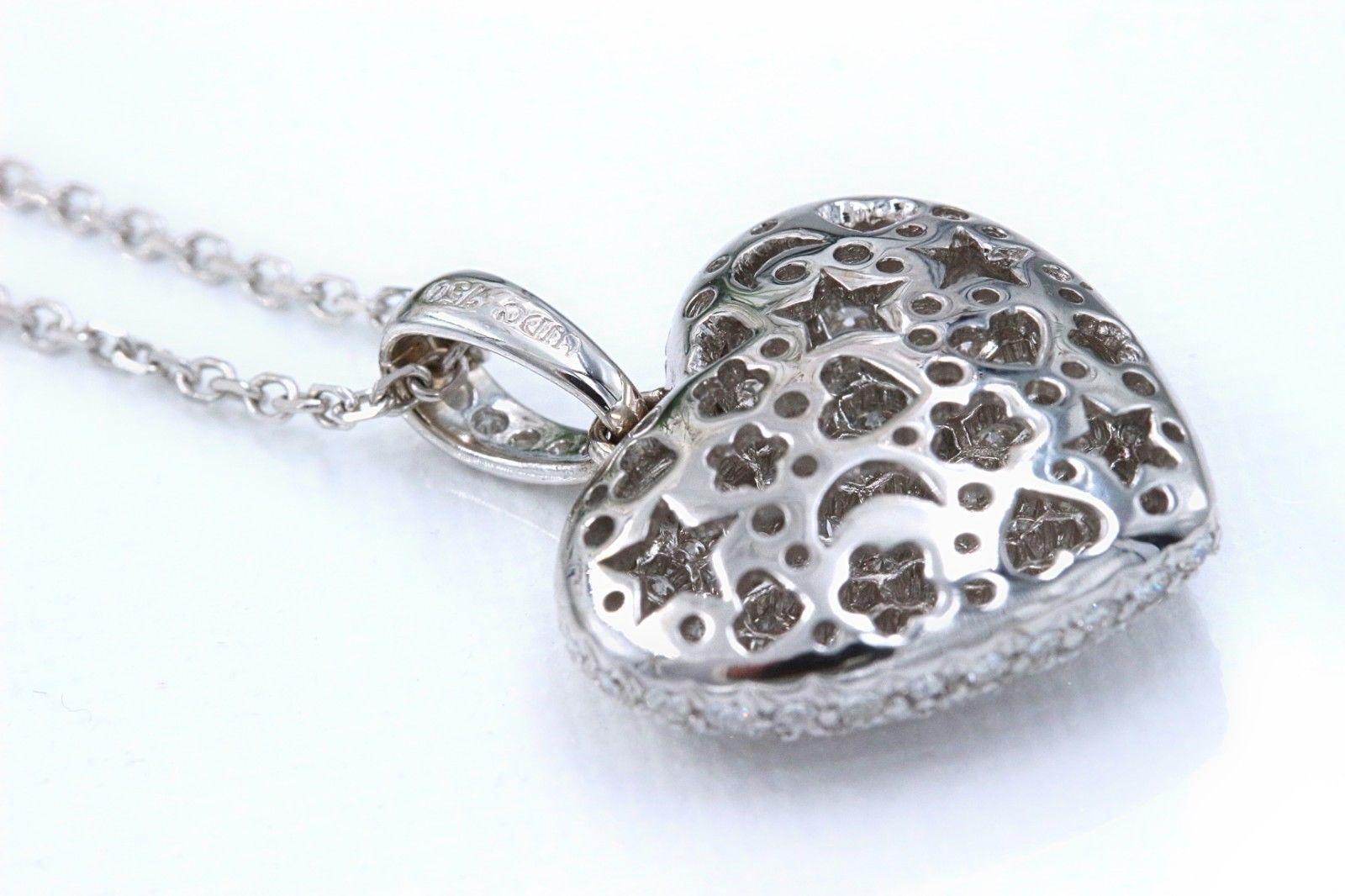Micro Pave Round Diamond Heart Pendant 3.00 Carat Necklace in 18 Karat Gold 4