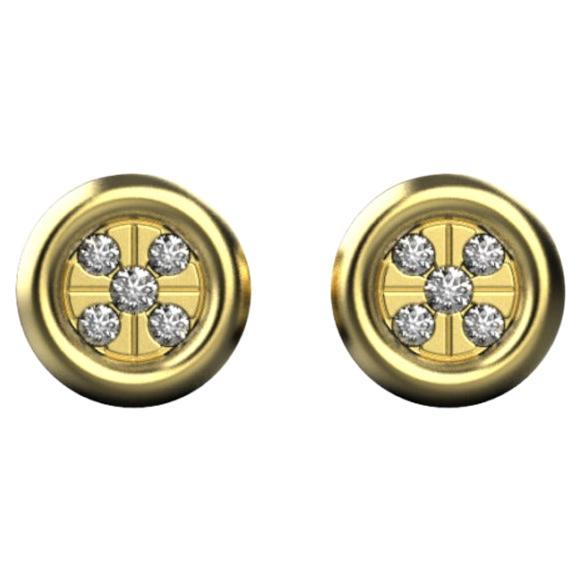 Micro Pave Stud Earrings, 18k Gold For Sale