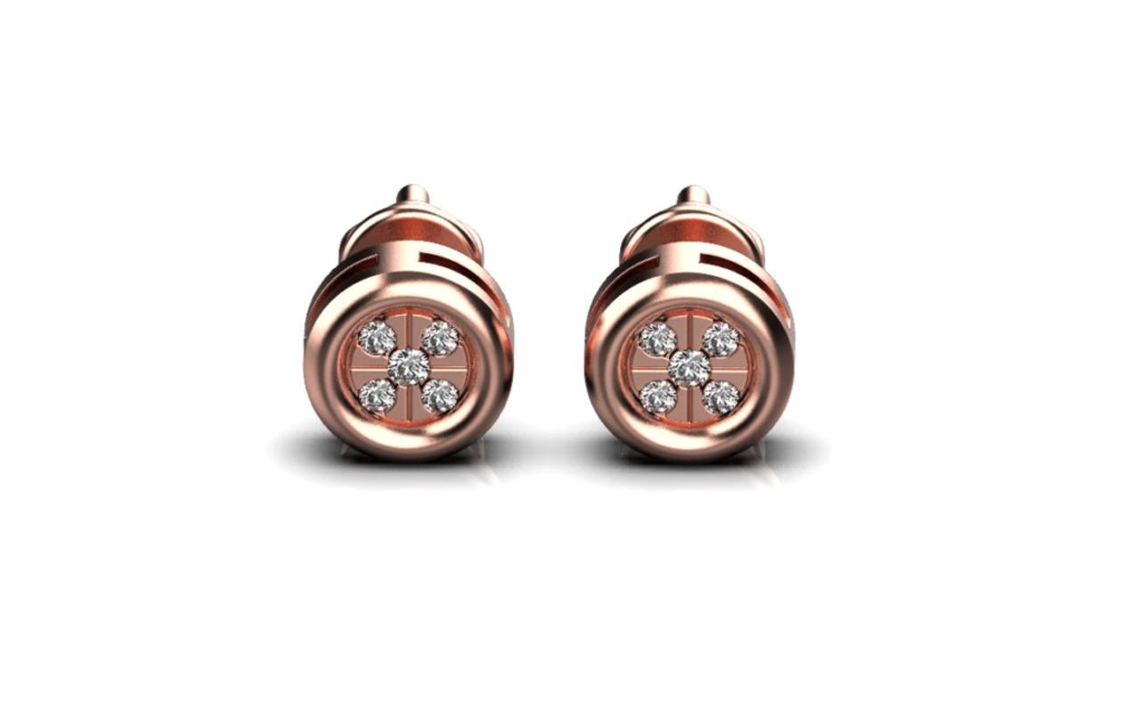 Modern Micro Pave Stud Earrings, 18k Rose Gold For Sale
