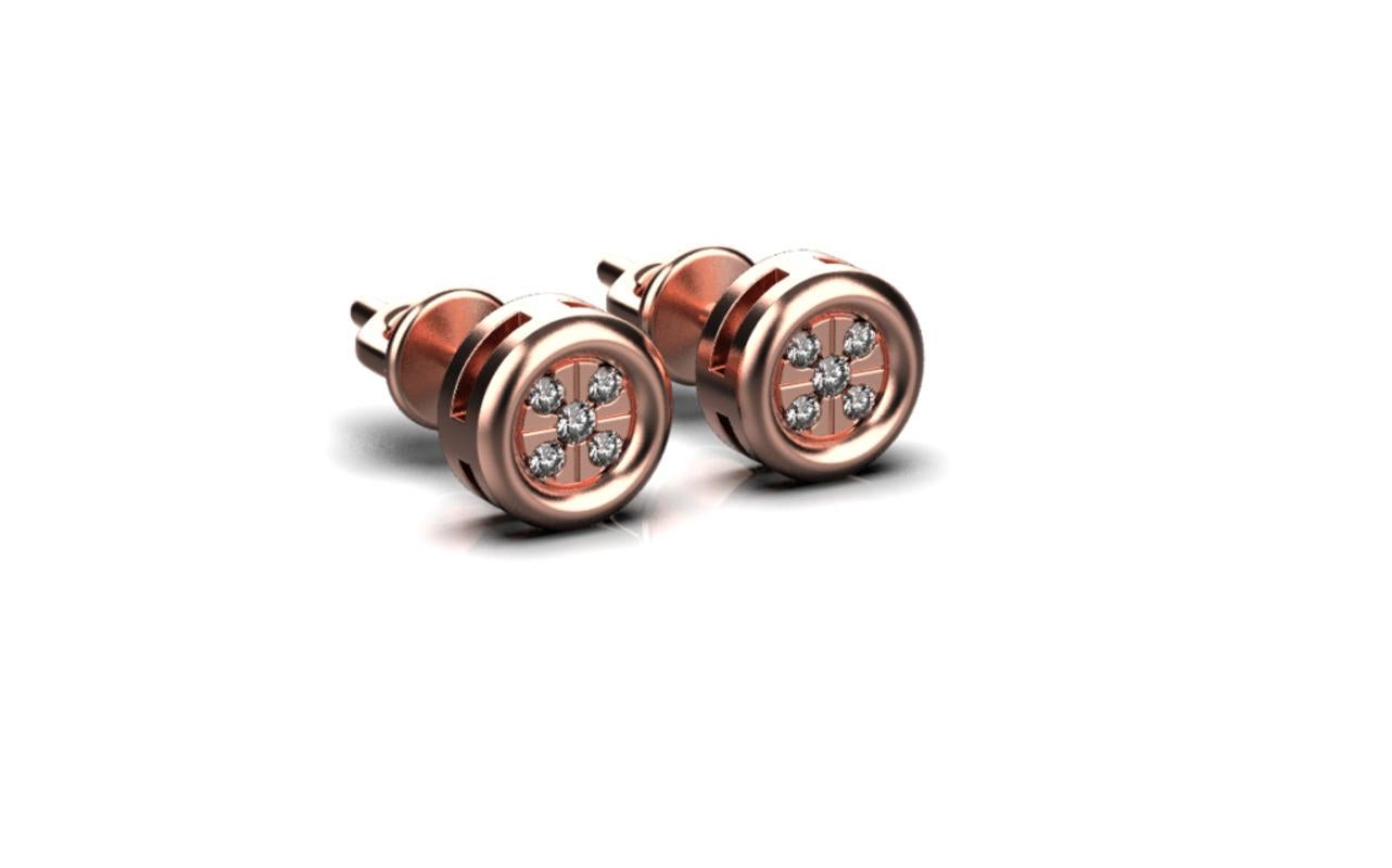 Micro Pave Stud Earrings, 18k Rose Gold In New Condition For Sale In Leigh-On-Sea, GB