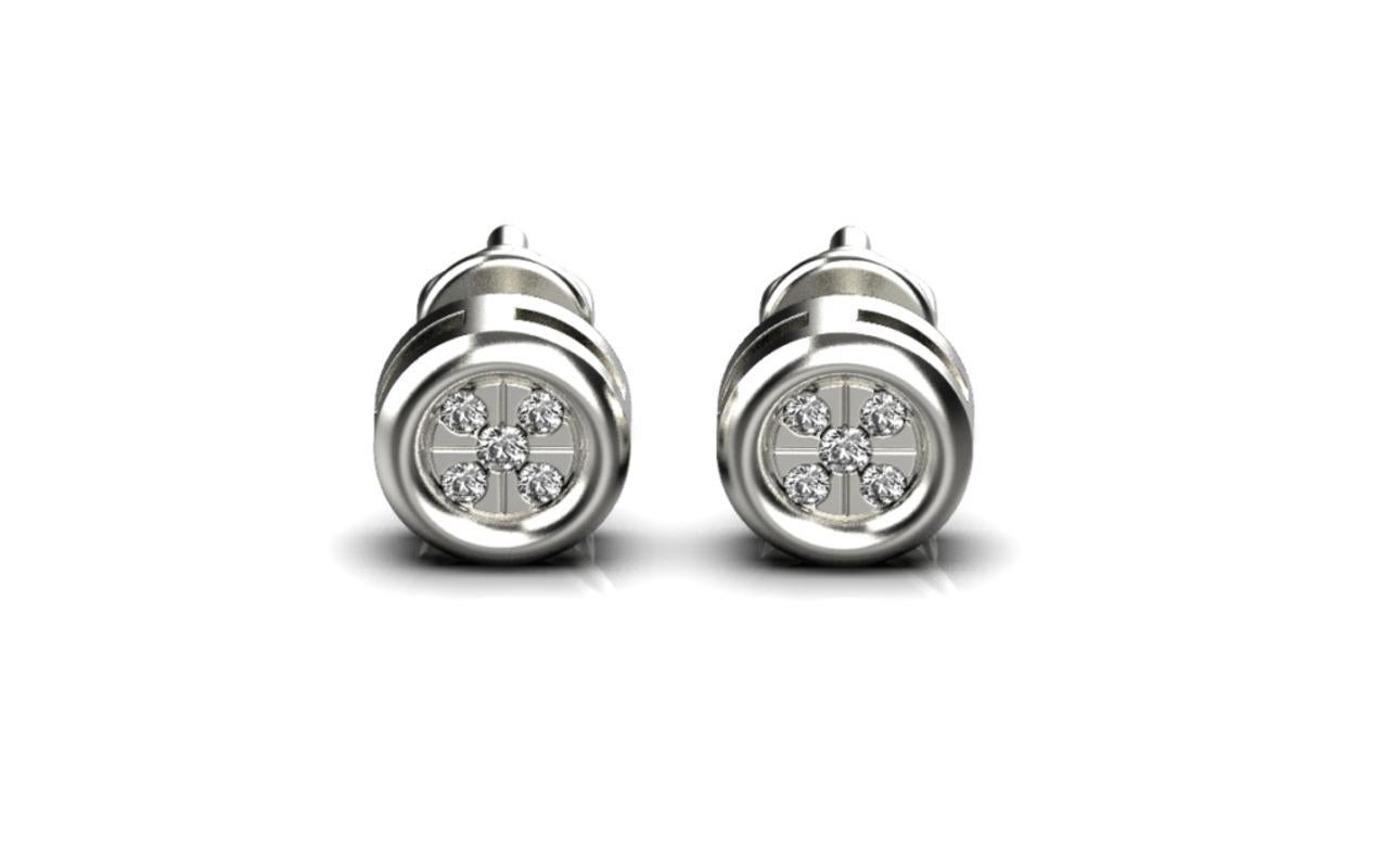 Modern Micro Pave Stud Earrings, 18k White Gold For Sale