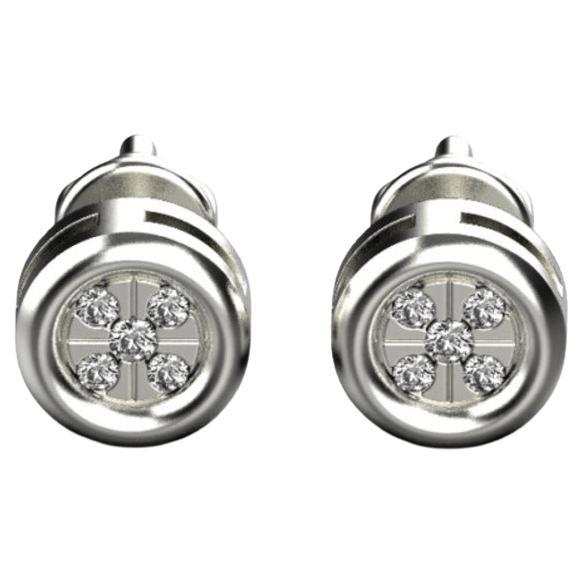 Micro Pave Stud Earrings, 18k White Gold