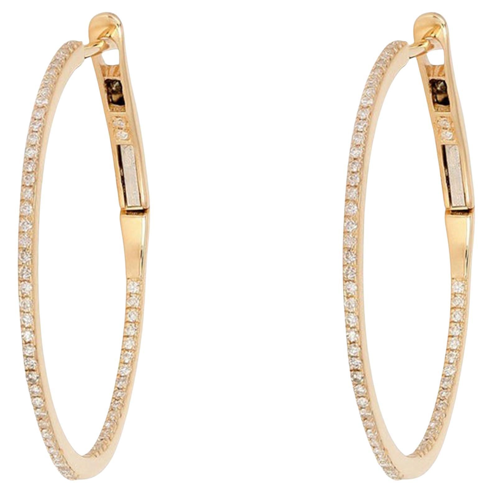 Micro Pave Thin 14K (or 18k upon request) Yellow Gold Hoop Earrings For Sale
