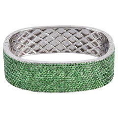 Micro Pave Tsavorite Bangle Made In Silver