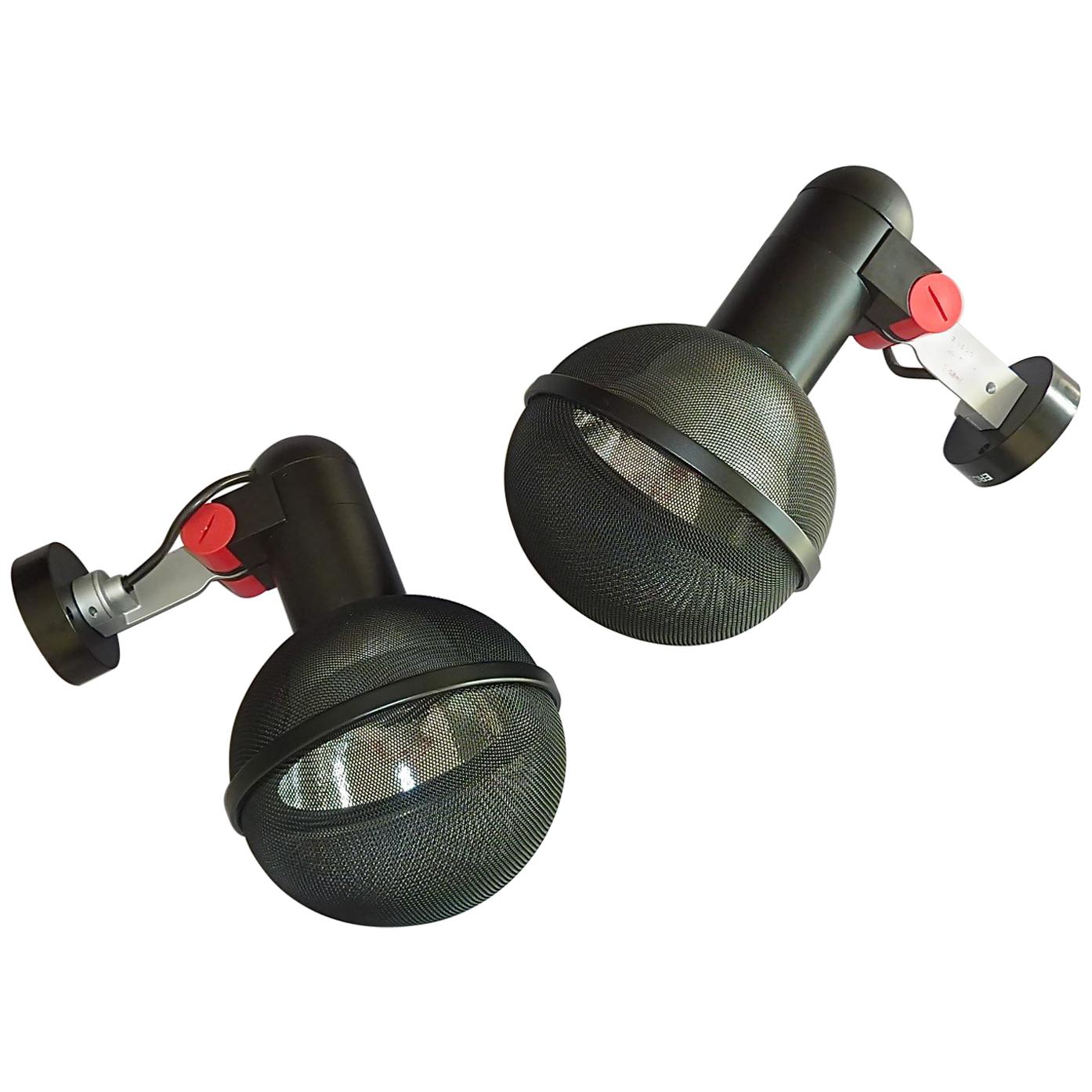Pair "Micro" Sconces or Ceiling Lights by Roger Tallon for Erco 1972, Black Red For Sale