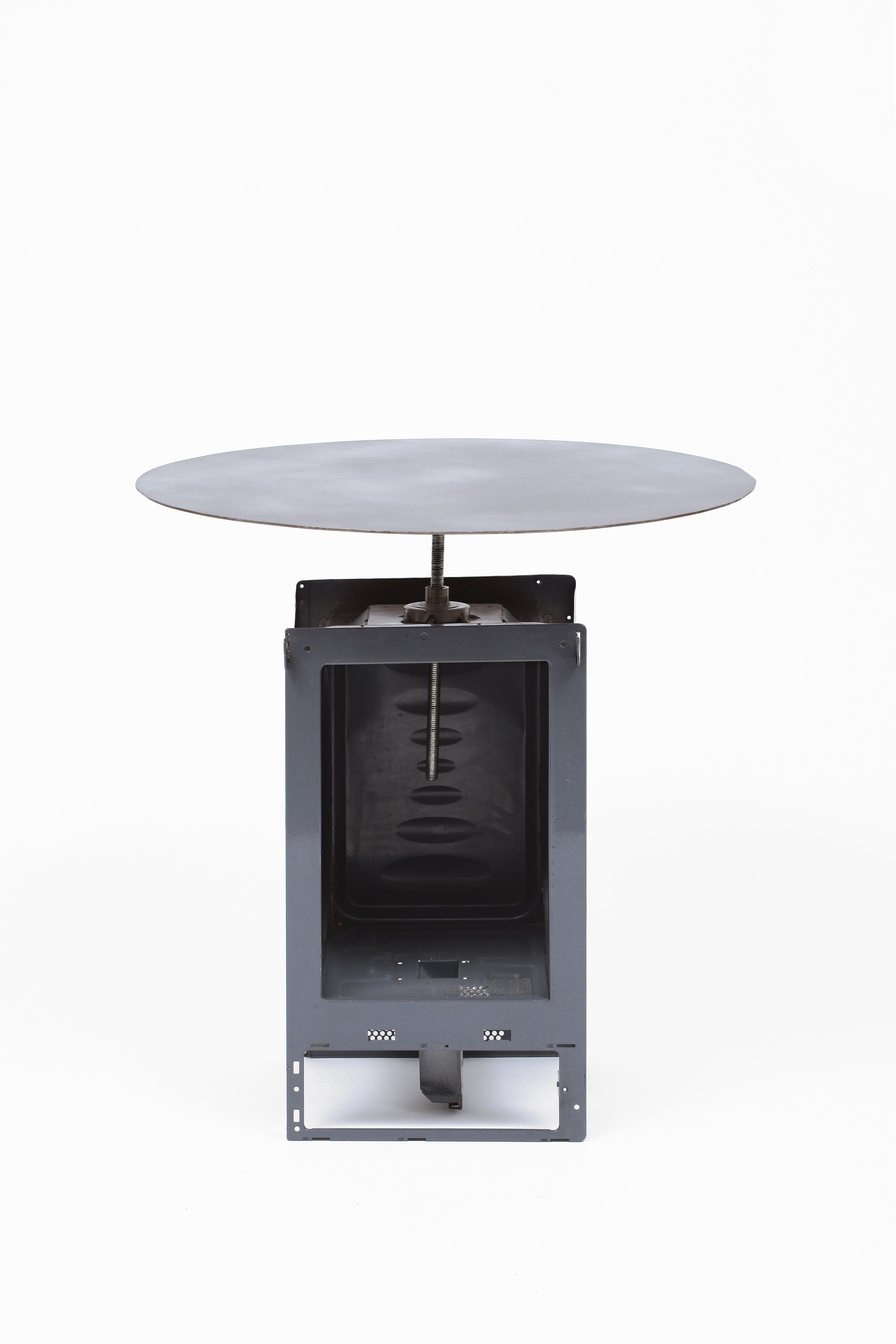 Spanish Table Metal Grey Upcycled Microwave Handcrafted Micro Table by Marta Torrent For Sale