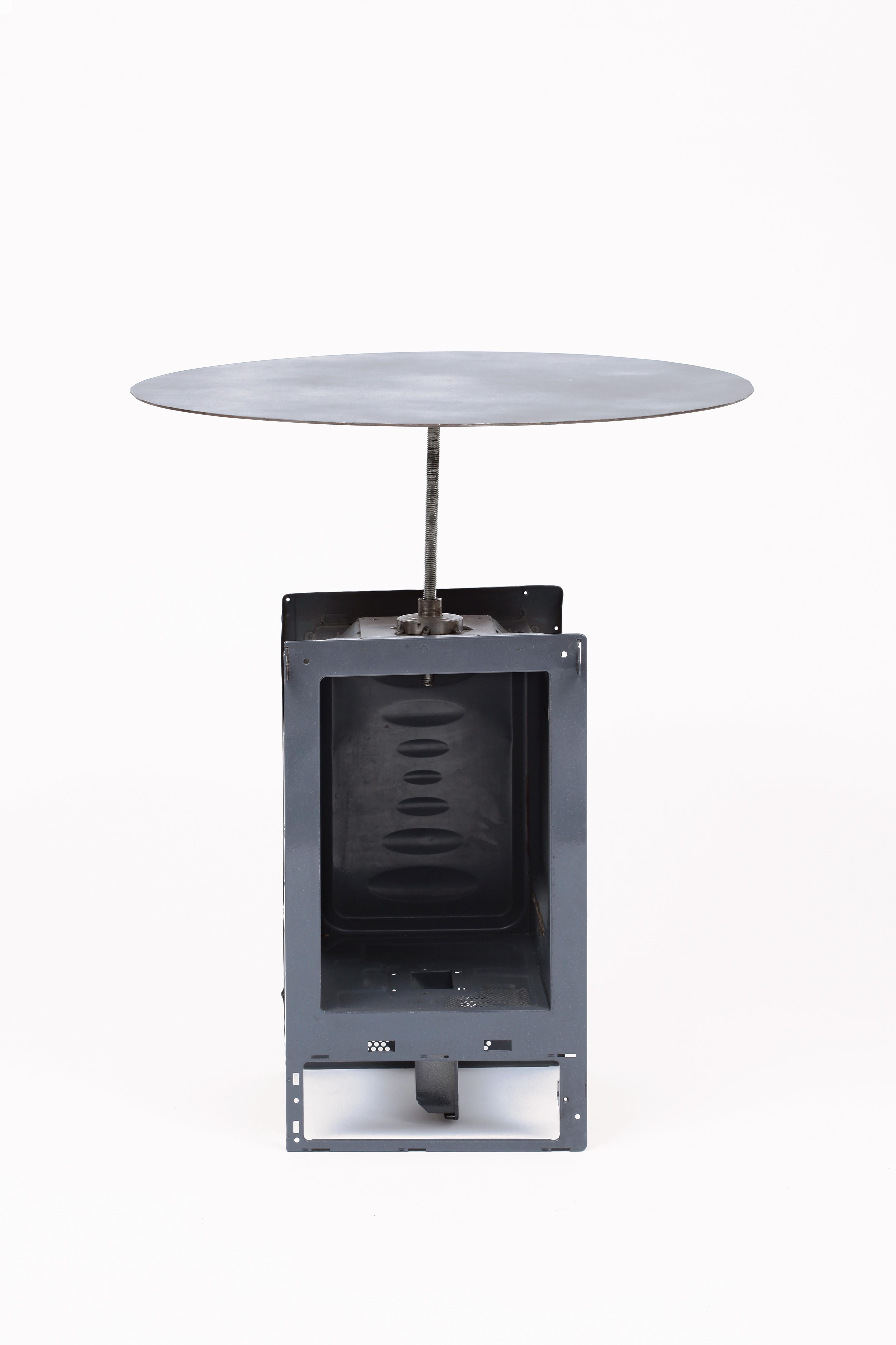 Metalwork Table Metal Grey Upcycled Microwave Handcrafted Micro Table by Marta Torrent For Sale