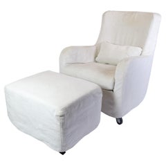 Micromilla Armcahir With Stool Made In White Fabric By Marac From Italy