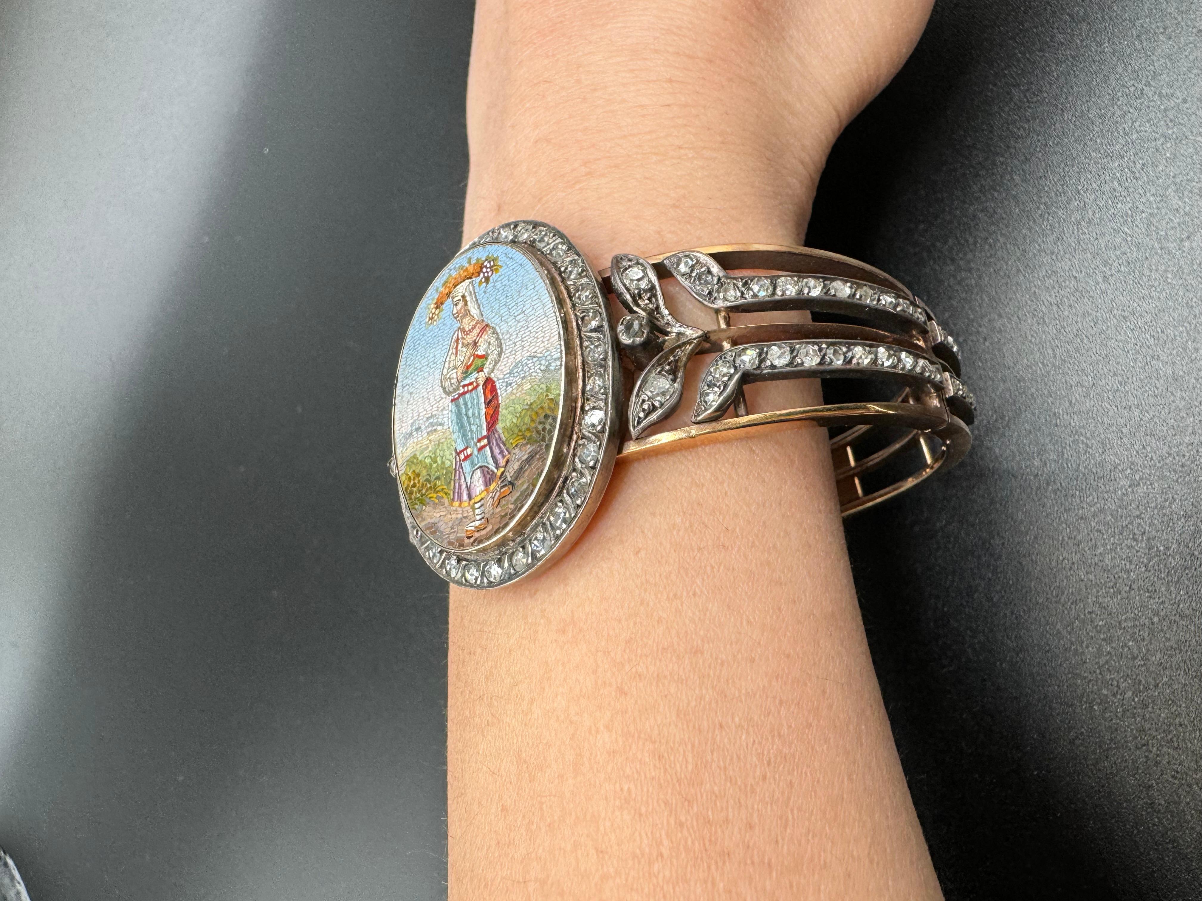 Bracelet en or jaune 18 carats avec micromosaïque et diamants en vente 5