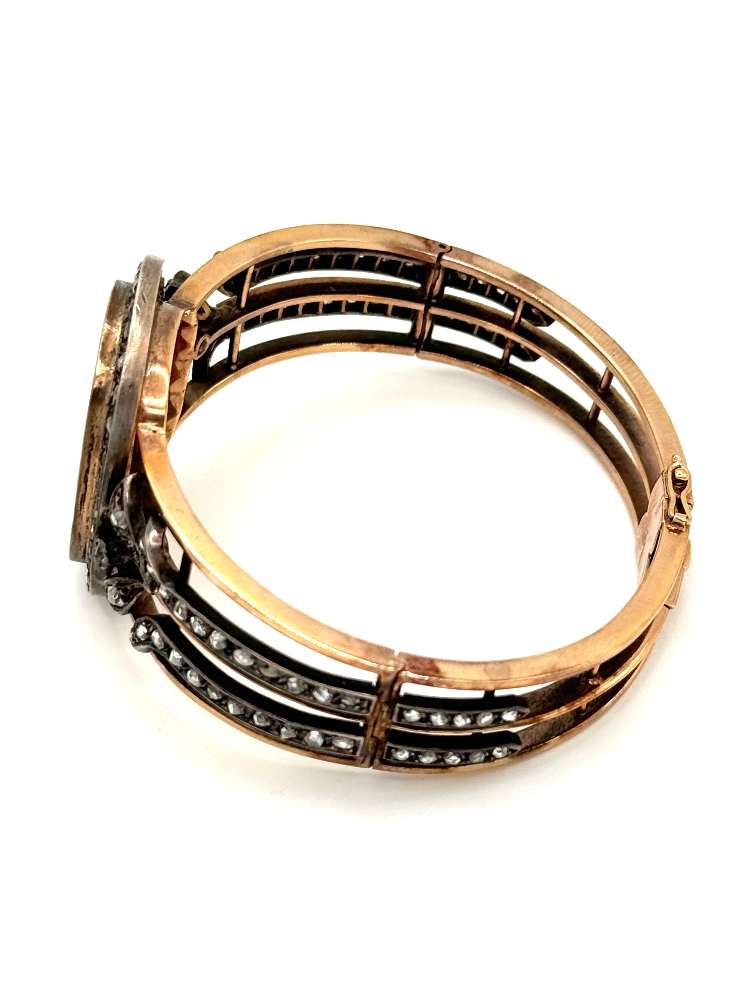 Bracelet en or jaune 18 carats avec micromosaïque et diamants Excellent état - En vente à Great Neck Plaza, NY