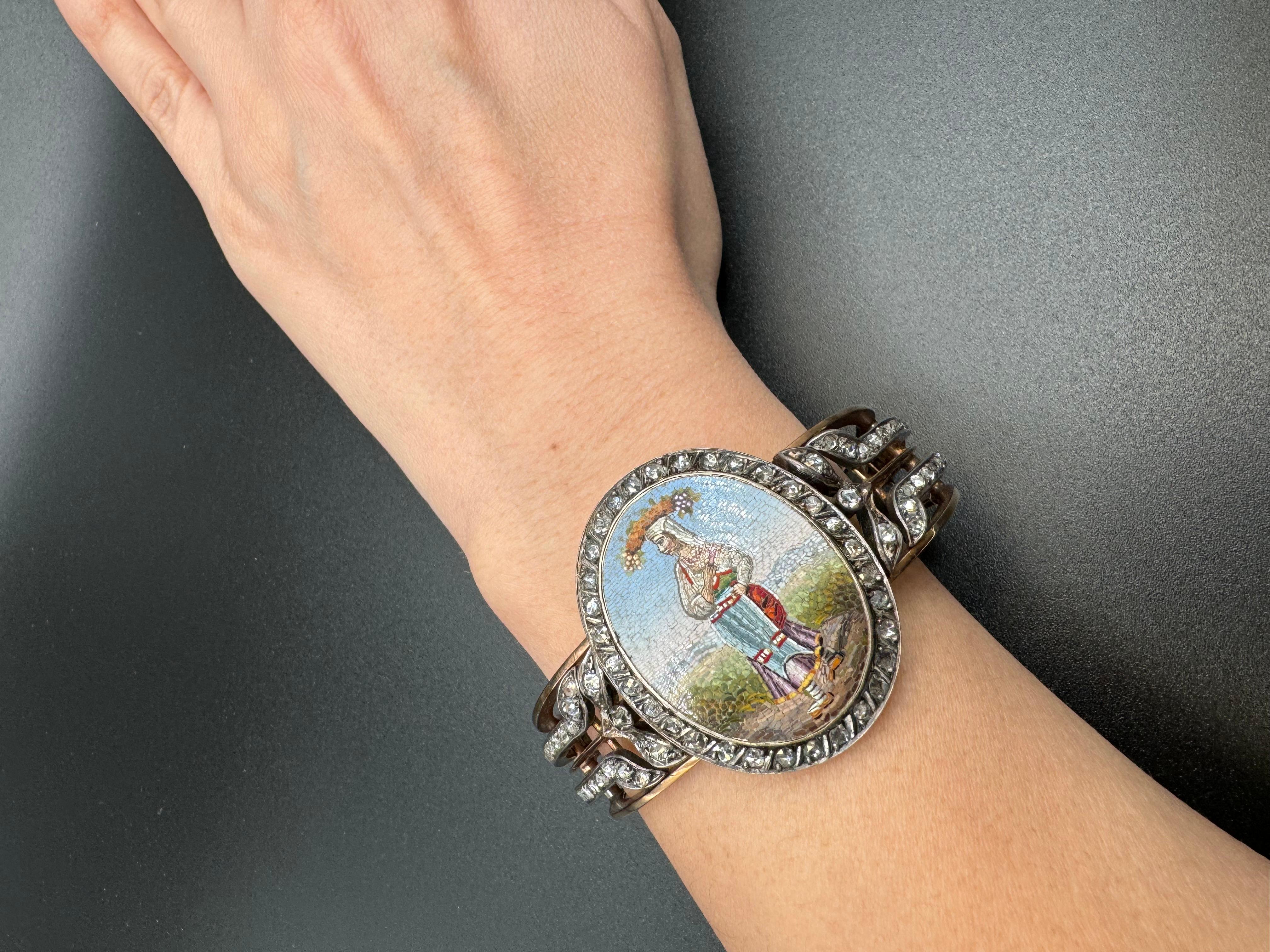 Bracelet en or jaune 18 carats avec micromosaïque et diamants en vente 2