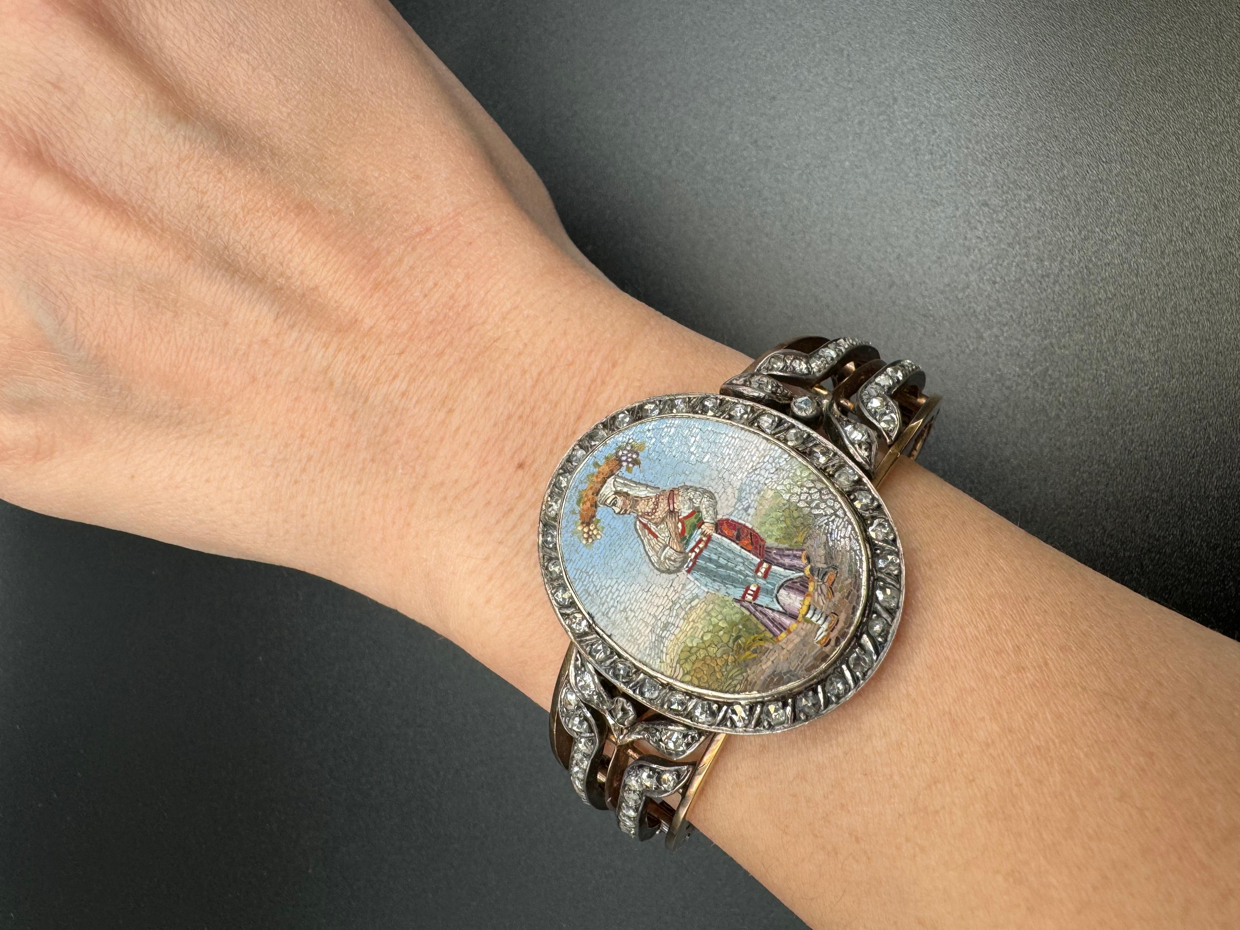 Bracelet en or jaune 18 carats avec micromosaïque et diamants en vente 3