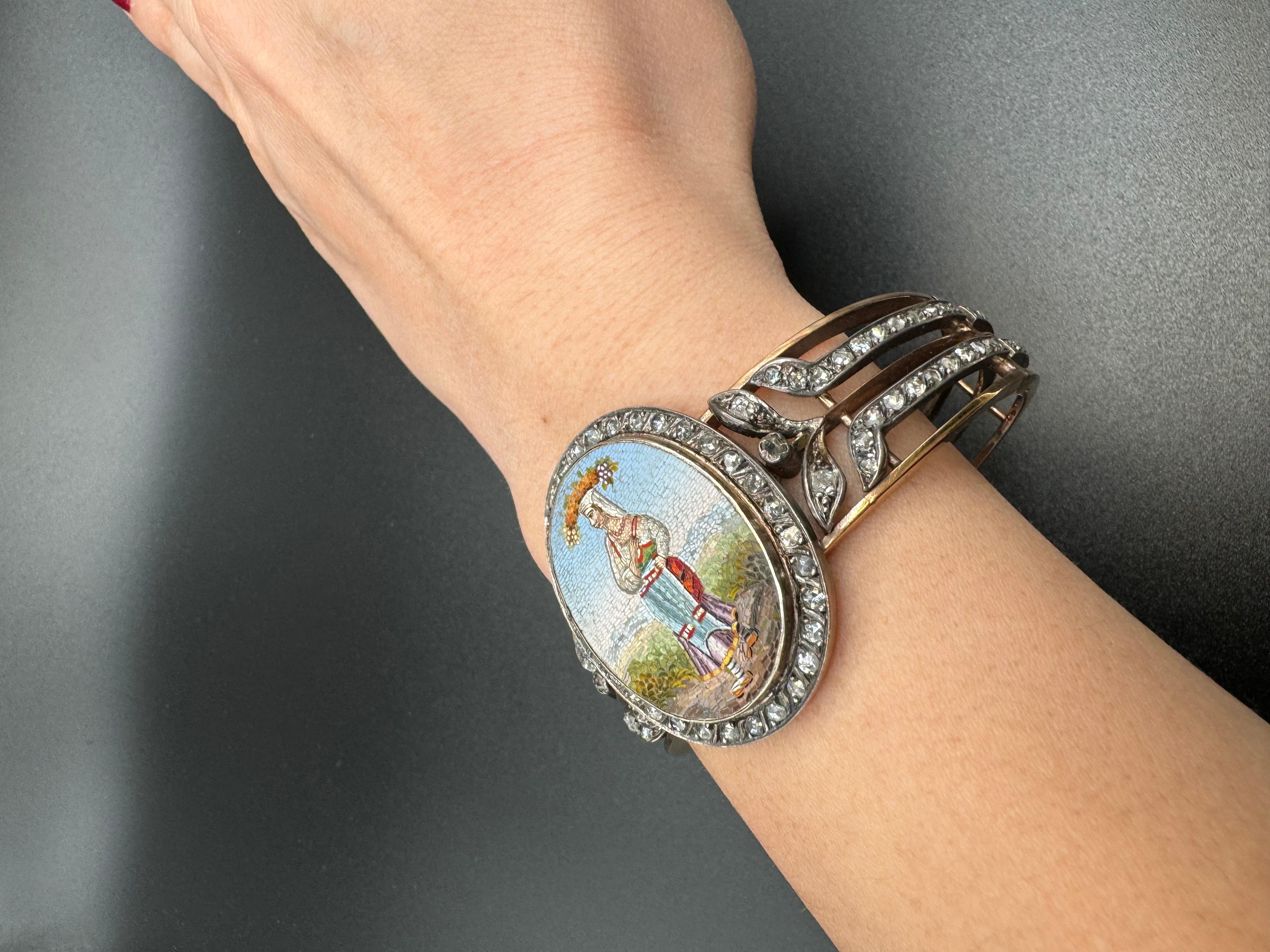 Bracelet en or jaune 18 carats avec micromosaïque et diamants en vente 4