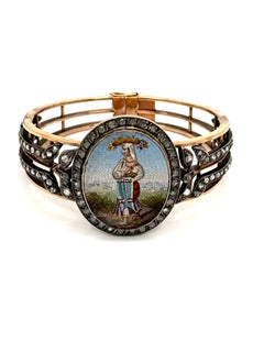 18K Yellow Gold Micromosaic and Diamond Bracelet