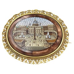 Micromosaic Brooch from Vatican Mosaic Workshop Depicting St.Peter's Basilica