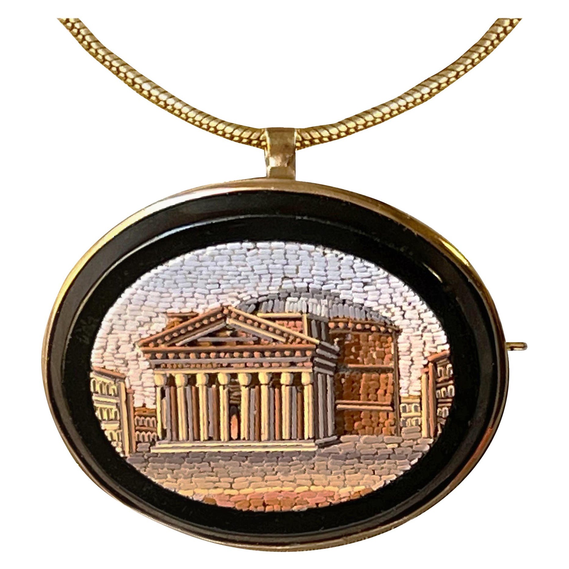 Broche/pendentif en micro-mosaïque représentant un panthéon, studio de mosaïque vénitienne, circa 1850
