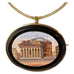 Brosche/Anhänger „Vatikan Mosaik Studio-circa 1850“, Darstellung eines Pantheons, Mikromosaik