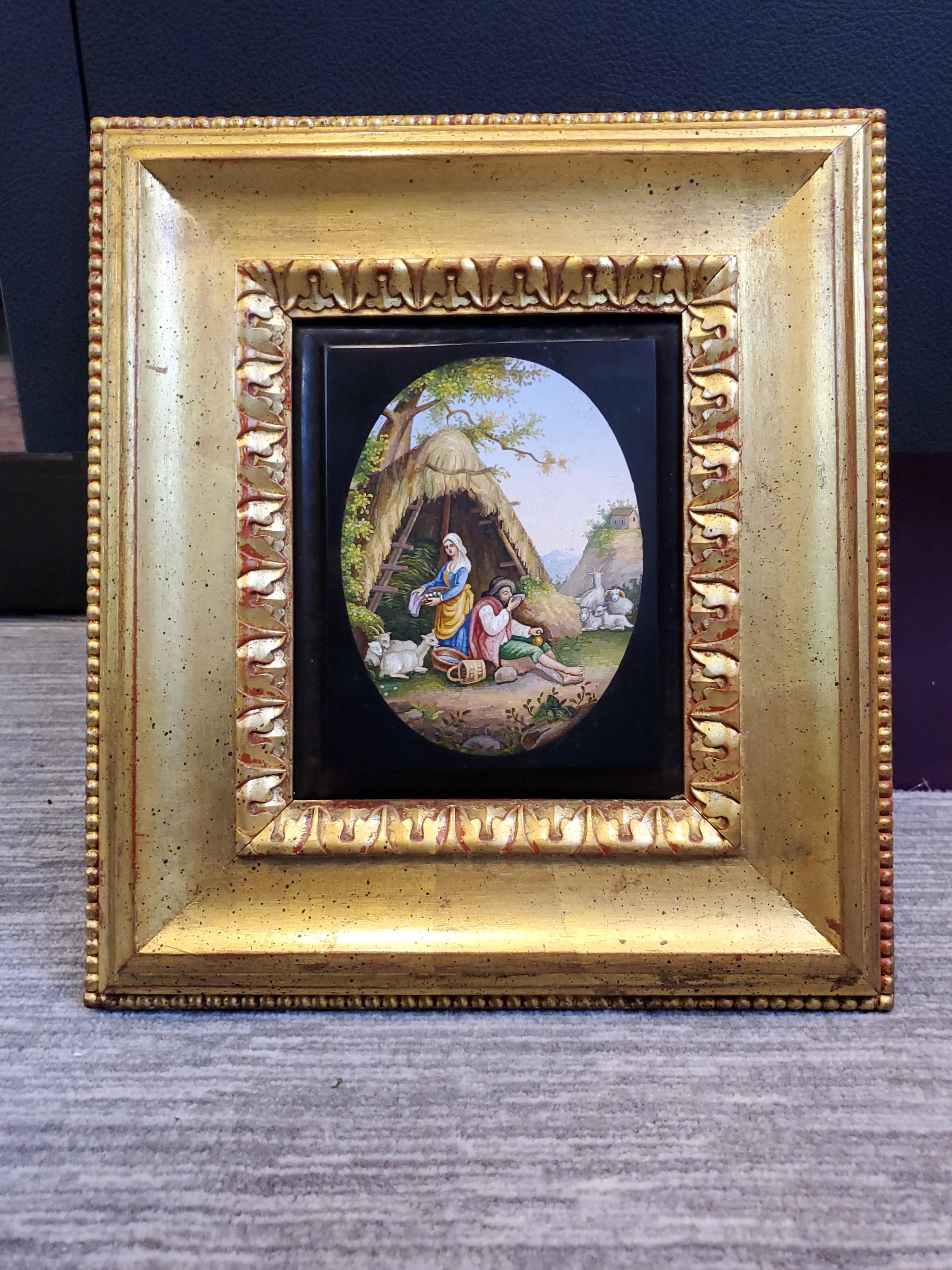 Important Micromosaic depicting a Pastoral Scene with woman, Man and Sheep 

Circa 1850's, Italy
 
Dimensions: 
Micromosaic without Frame: approximately 7 x 6.75 inches
With Frame: approximately 12.75 x 11.5 inches.