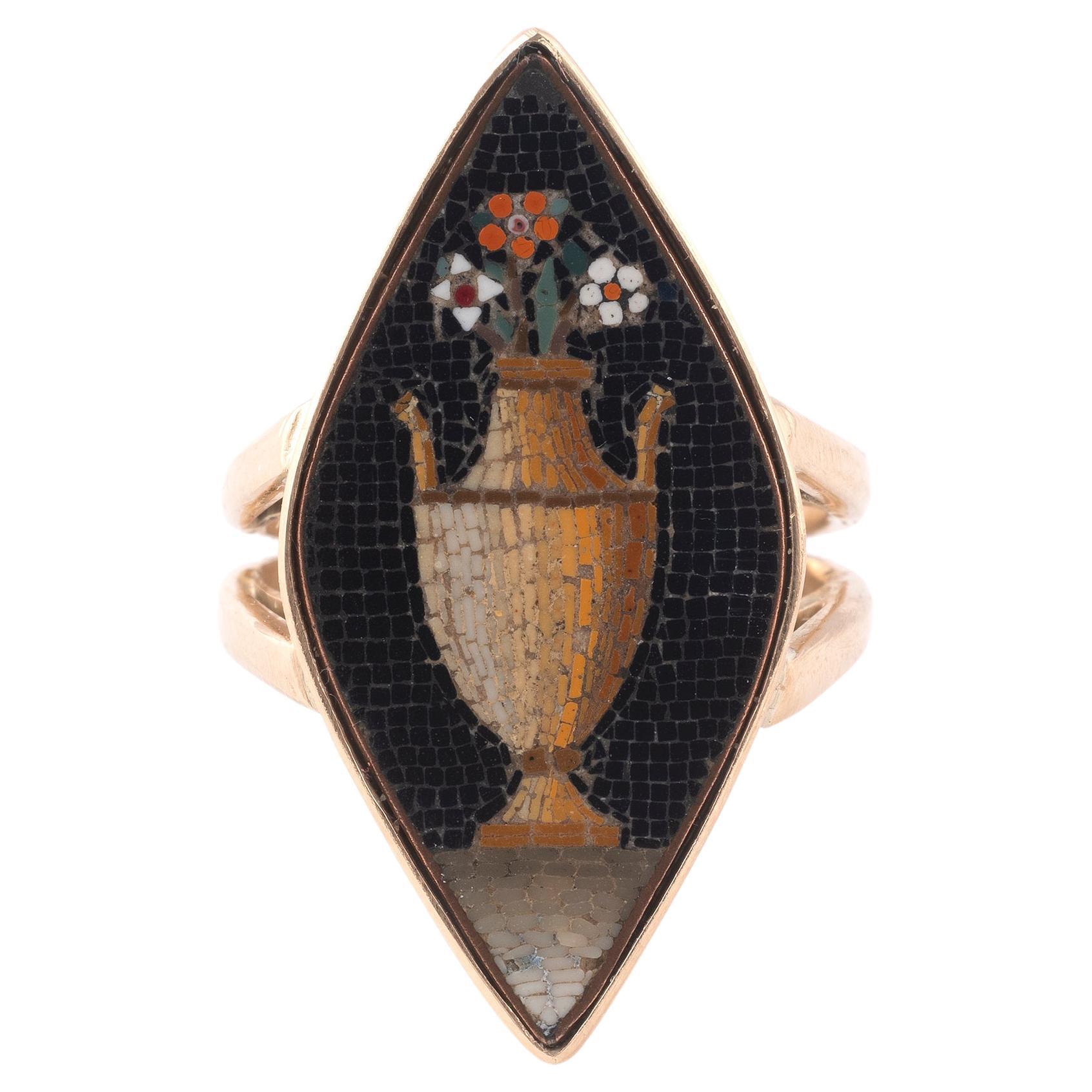 Late 18th Century Micromosaic Gold Ring Vase with Flower For Sale