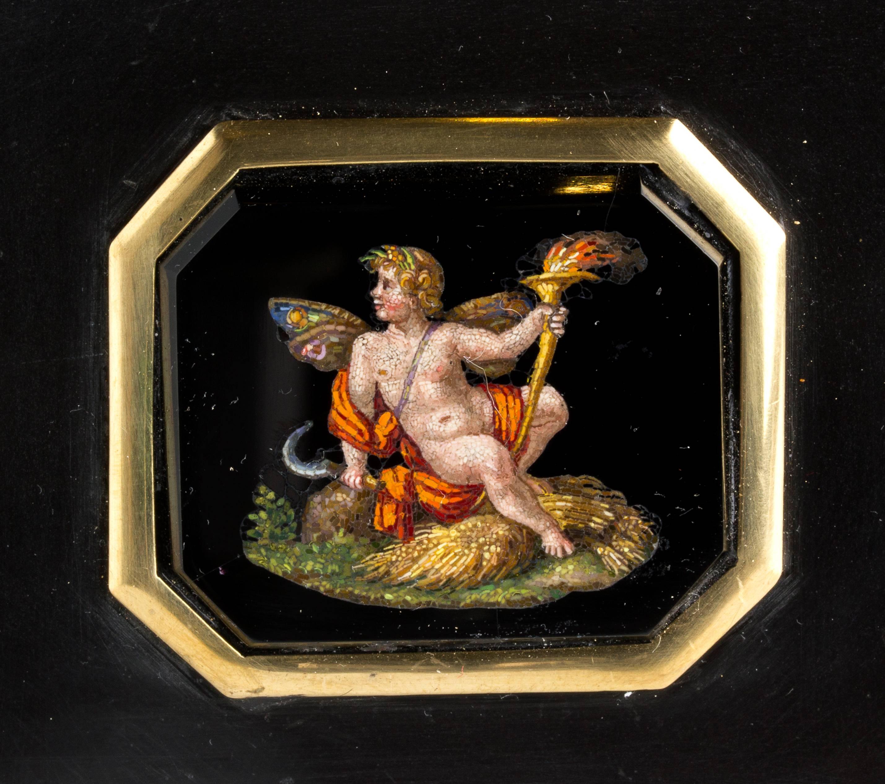Micromosaic Onyx Paperweight, Signed Barberi, Italy, 1783-1857 In Good Condition For Sale In Rome, IT