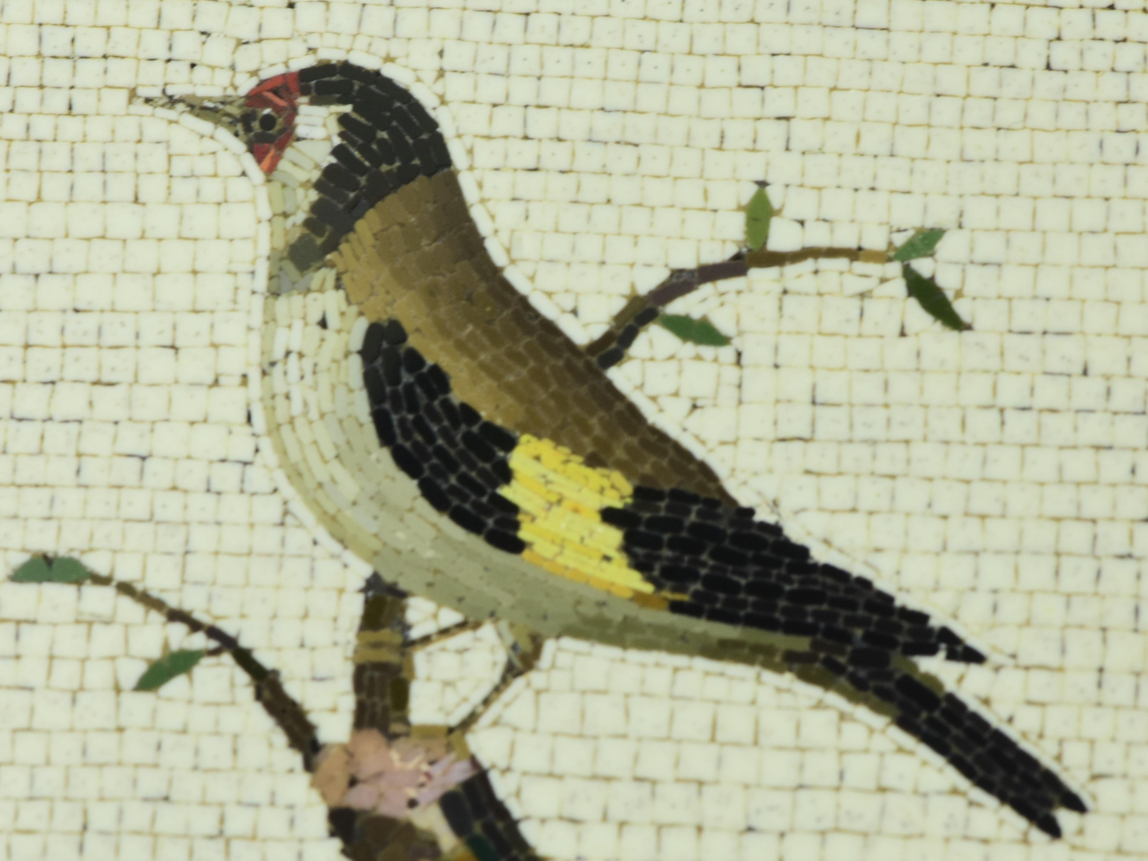 Micromosaic plaque of the Goldfinch  This circular plaque is 3 inches in diameter, the micromosaic is set in copper.  On the verso, the piece is signed  in cursive script (deeply and clearly) Giacomo Raffaelli fece 1784 Roma.  Translation: Giacomo