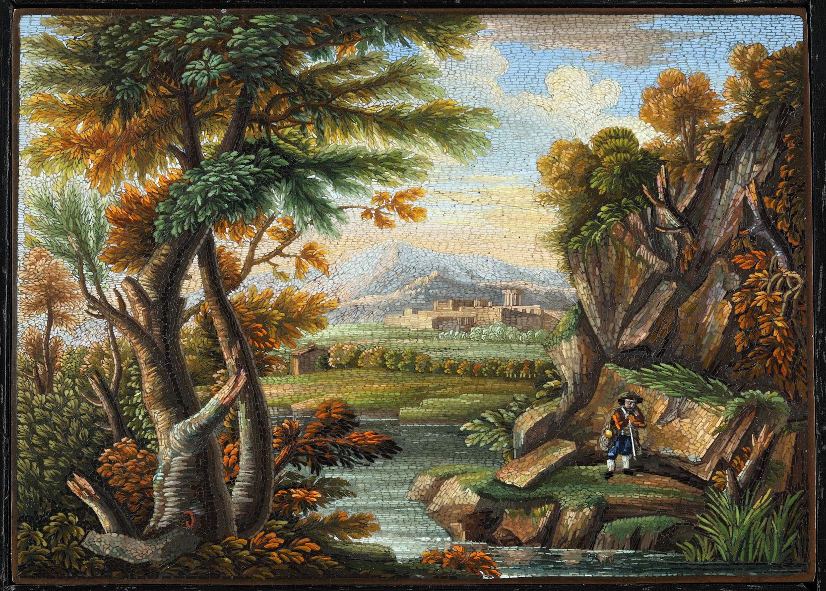 Restauration Micromosaic Plaque with River Landscape, circa 1820