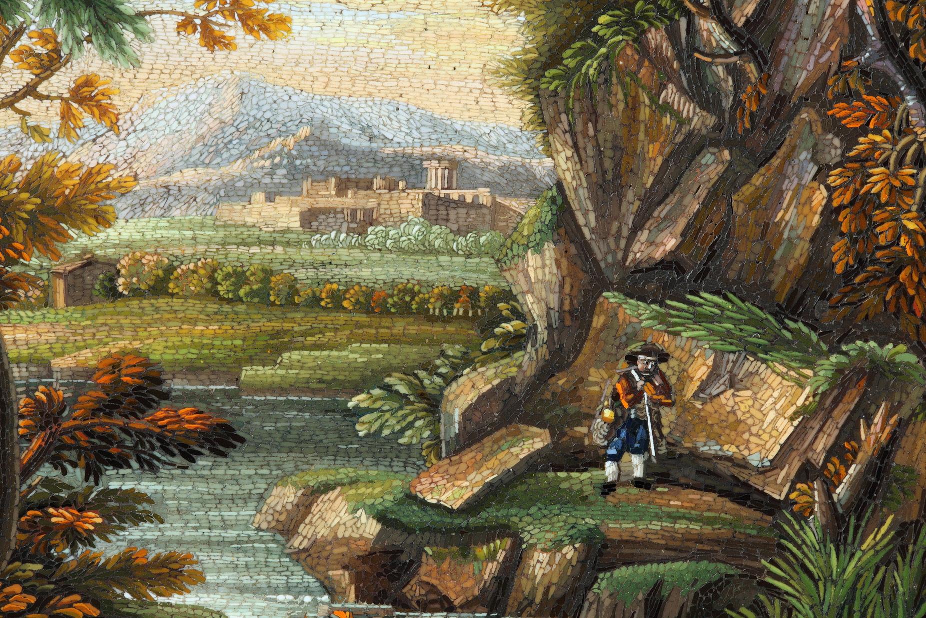 Italian Micromosaic Plaque with River Landscape, circa 1820