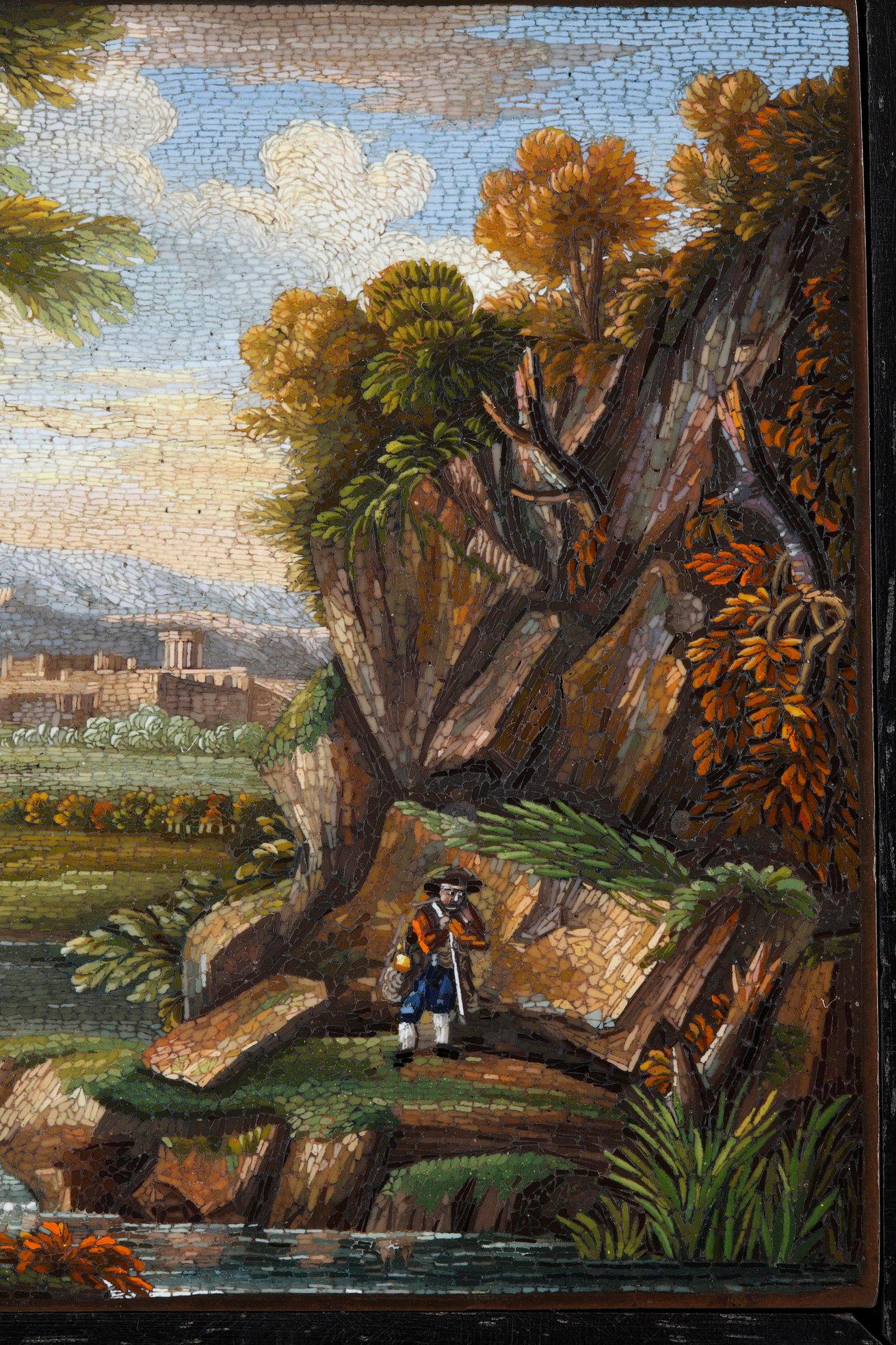 Wood Micromosaic Plaque with River Landscape, circa 1820