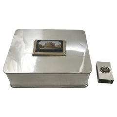 Caja para puros y caja para cerillas con humidor italiano de micromosaico y plata de ley